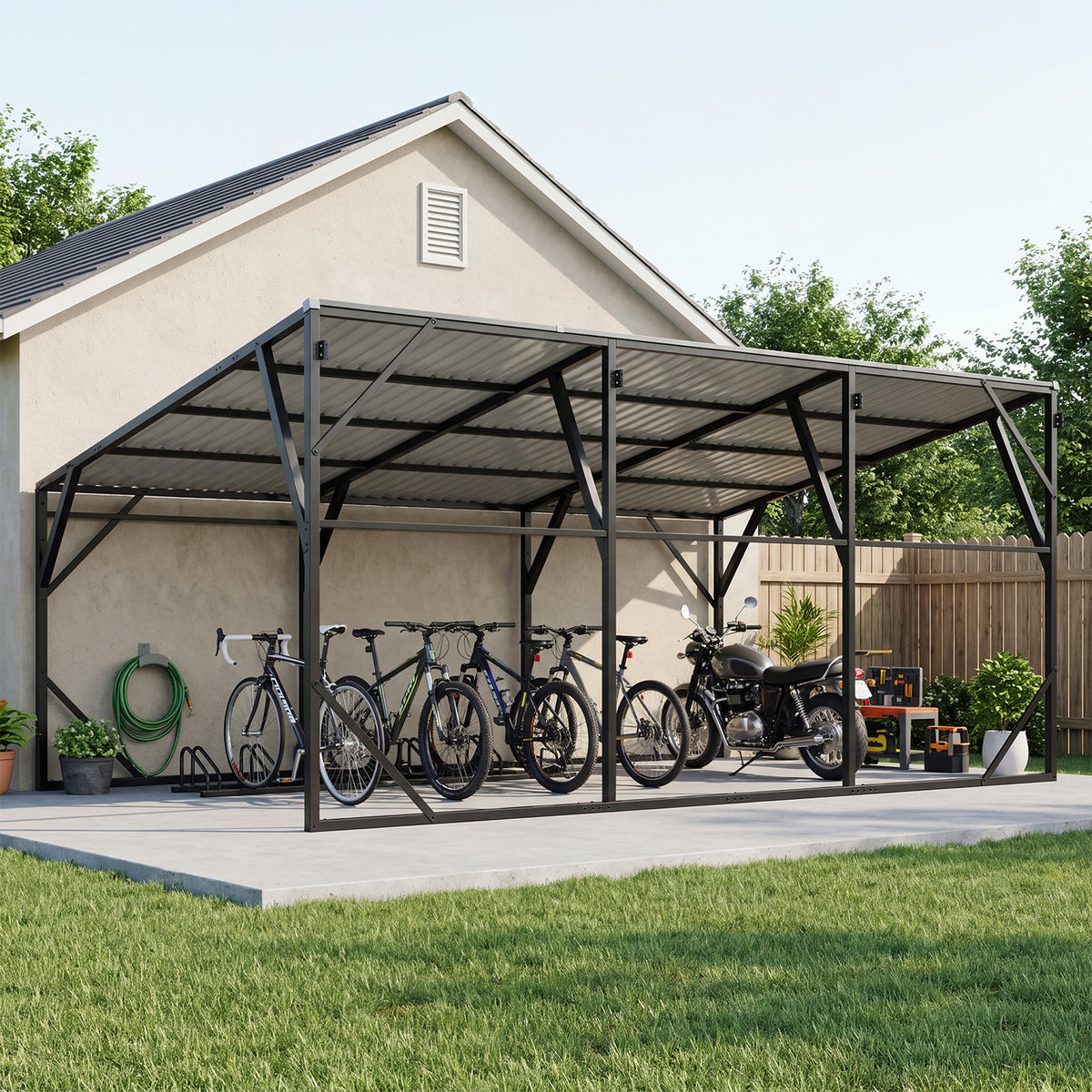 Dateyes 12x20 FT Lean-to Metal Carport, Wall-Mounted Metal Vehicle Shelter, Heavy Duty Carport with Reinforced Frame & Galvanized Roof, Black