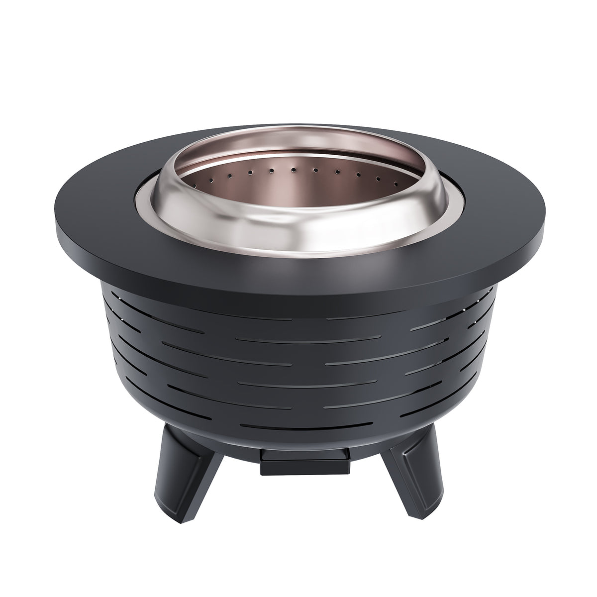 BaPiPro 25" Black Smokeless Fire Pit HR-A, Outdoor Wood Burning Fire Stove with Fire Poker and Rain Cover for Backyard Patio Heating