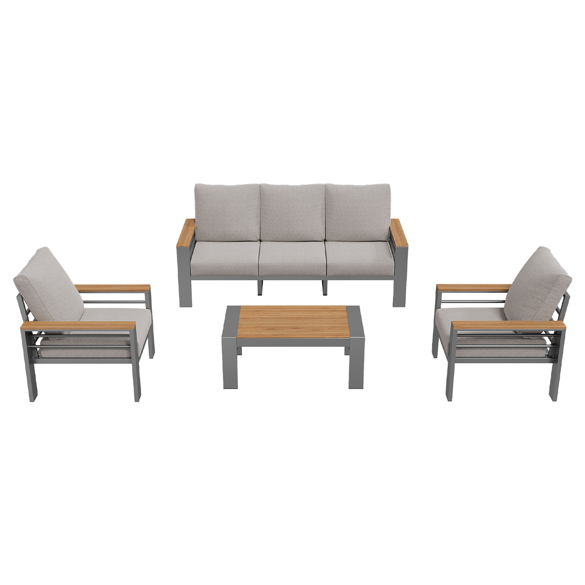 LazySunsets 4 Piece Aluminum Patio Furniture Set, 5-Seat Oversized Outdoor Sectional, Light Gray