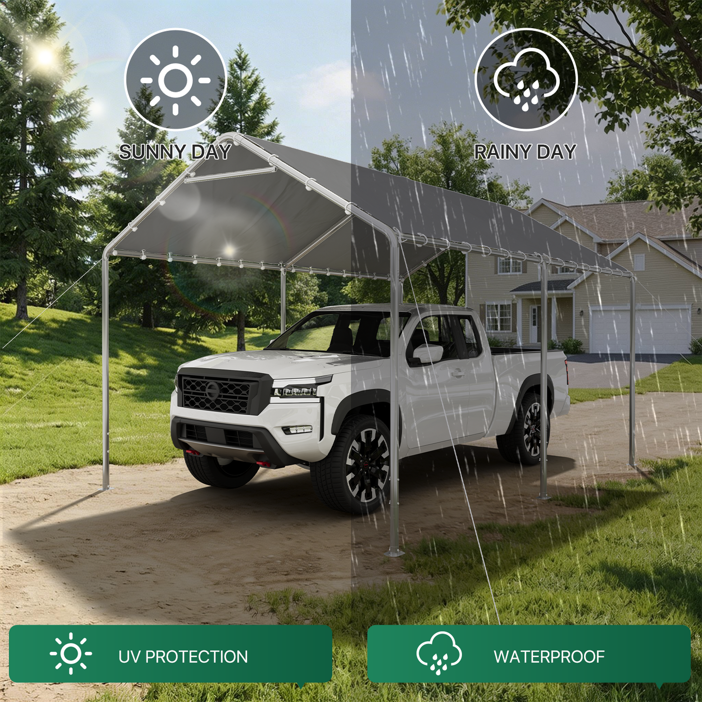 10x15 Ft Heavy Duty Carport, Portable Carport with Waterproof UV Resistant&Galvanized Steel Frame, Outdoor Car Canopy Shelter for Vehicle, Truck, Boat & Party Tent, Gray