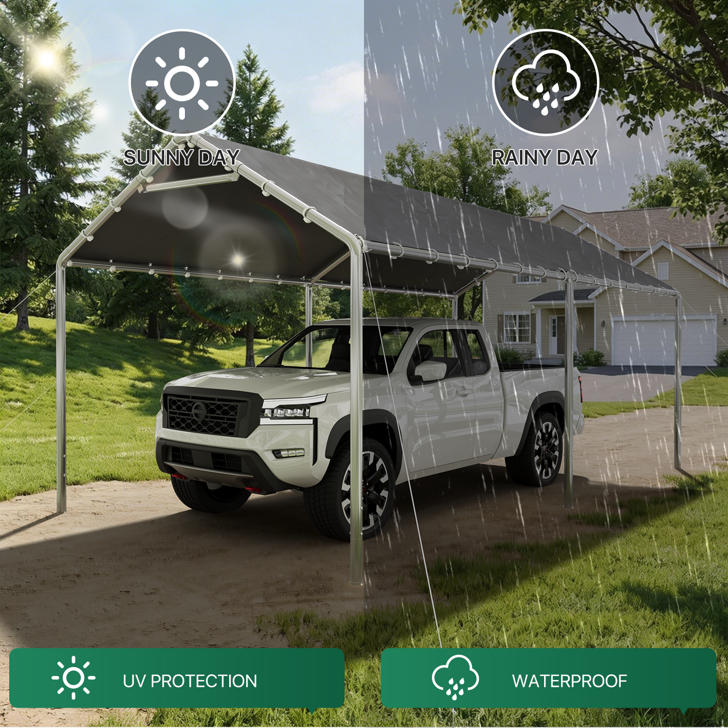 10x20 Ft Heavy Duty Carport, Portable Carport with Waterproof UV Resistant&Galvanized Steel Frame, Outdoor Car Canopy Shelter for Vehicle, Truck, Boat & Party Tent, Gray