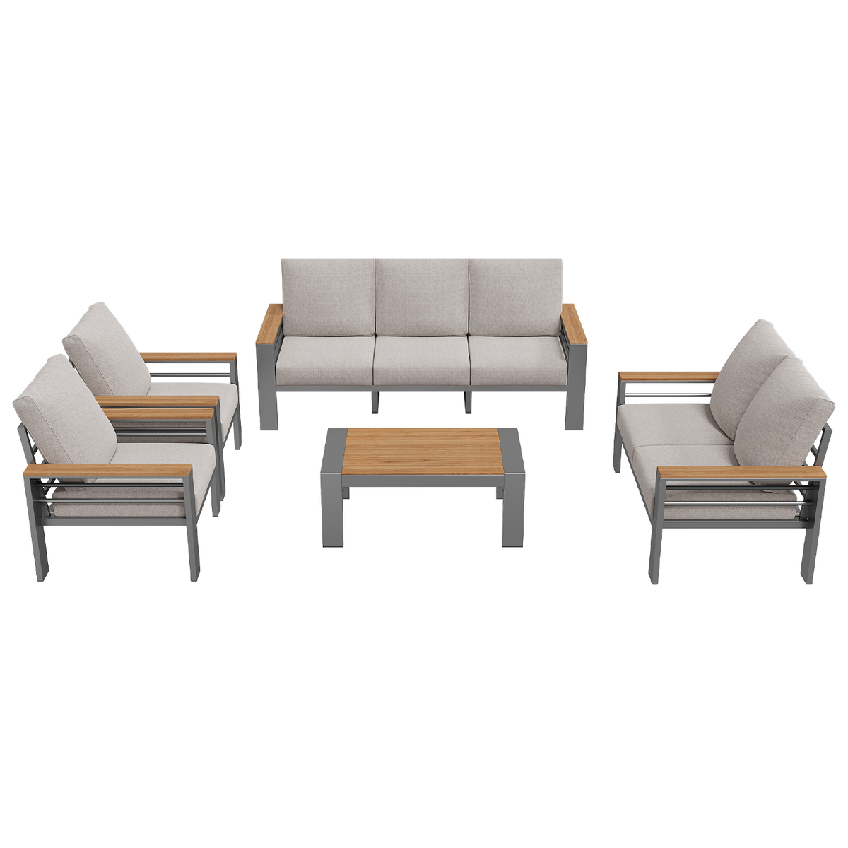 LazySunsets 5 Piece Aluminum Patio Furniture Set, 7-Seat Oversized Outdoor Sectional, Light Gray