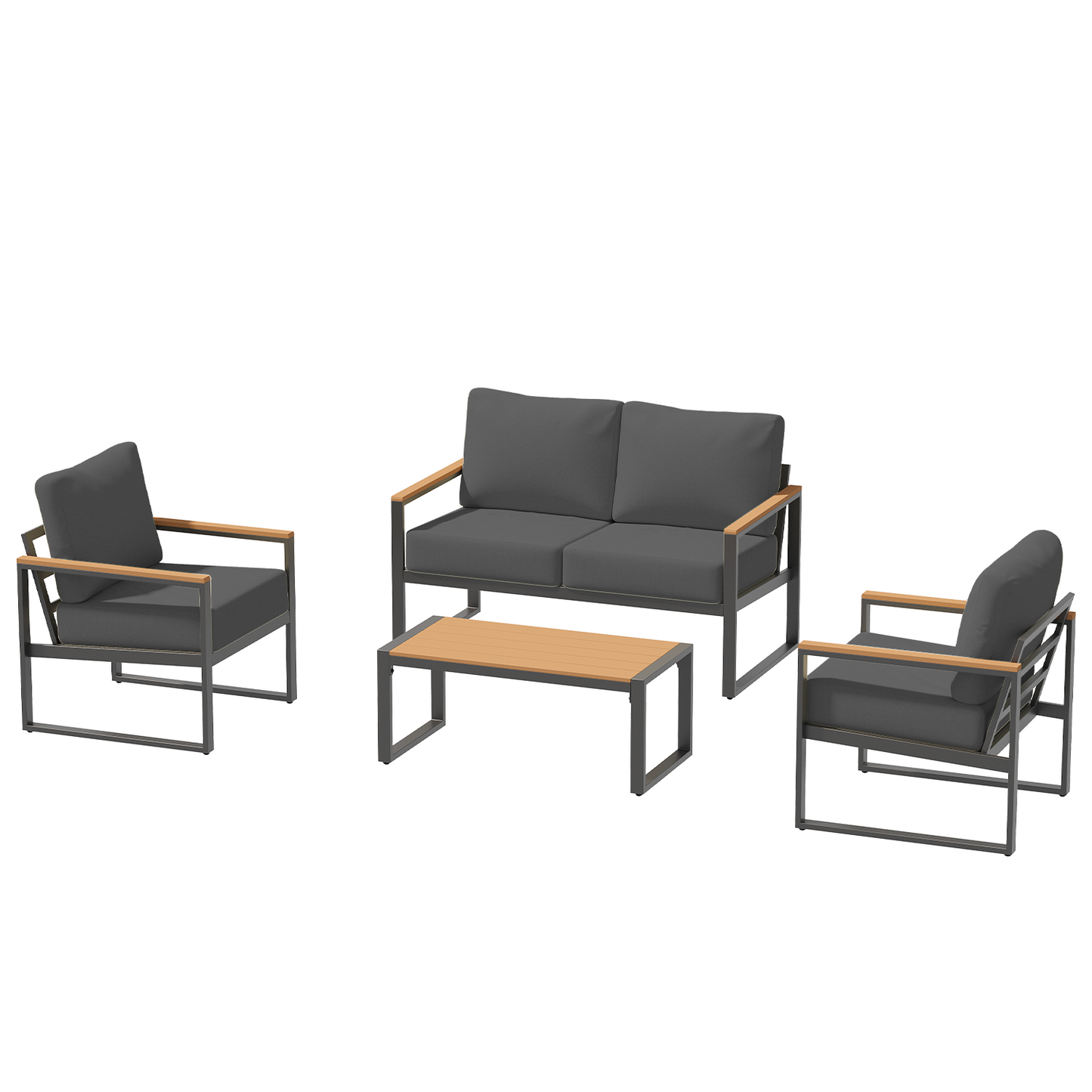 CLOUDDWELL 4-Piece Metal Weatherproof Outdoor Conversation Sets with 4 Thick Cushions, Gray