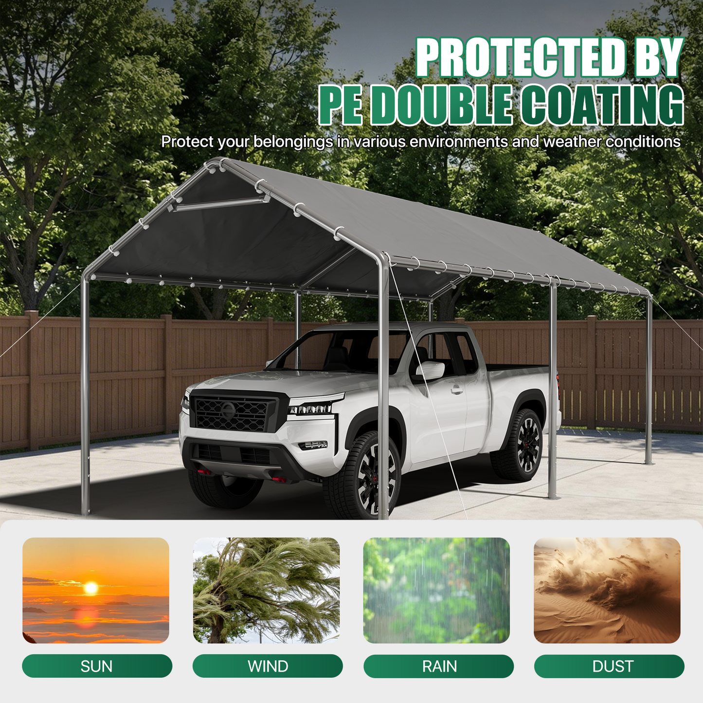 10x20 Ft Heavy Duty Carport, Portable Carport with Waterproof UV Resistant&Galvanized Steel Frame, Outdoor Car Canopy Shelter for Vehicle, Truck, Boat & Party Tent, Gray