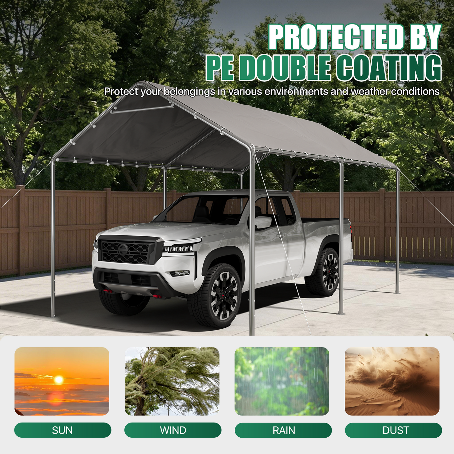 10x15 Ft Heavy Duty Carport, Portable Carport with Waterproof UV Resistant&Galvanized Steel Frame, Outdoor Car Canopy Shelter for Vehicle, Truck, Boat & Party Tent, Gray
