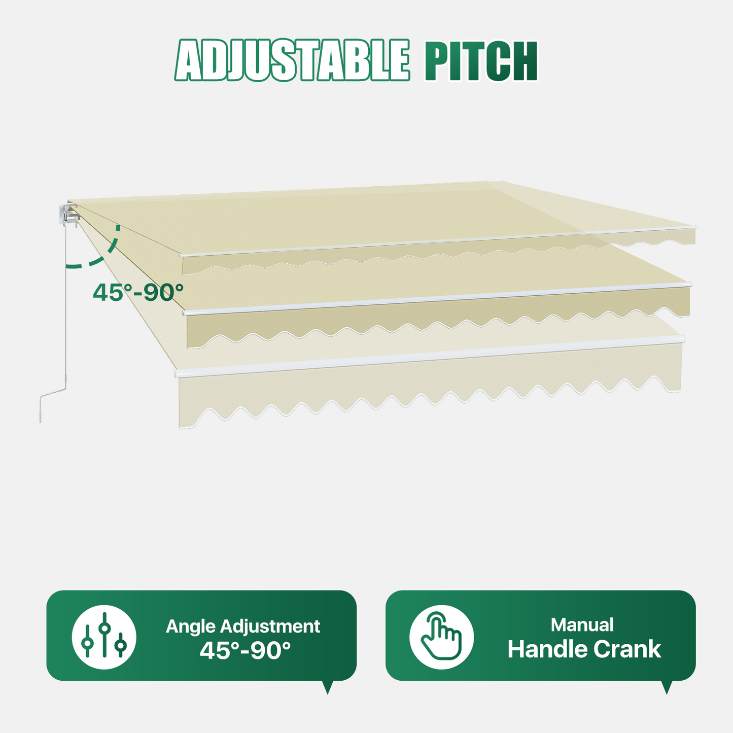 Sunmthink 12x10 FT Manual Retractable Awning, Waterproof Patio Sun Shade Canopy with Crank Handle, PA Coated Polyester for Backyard, Deck & Window, Beige