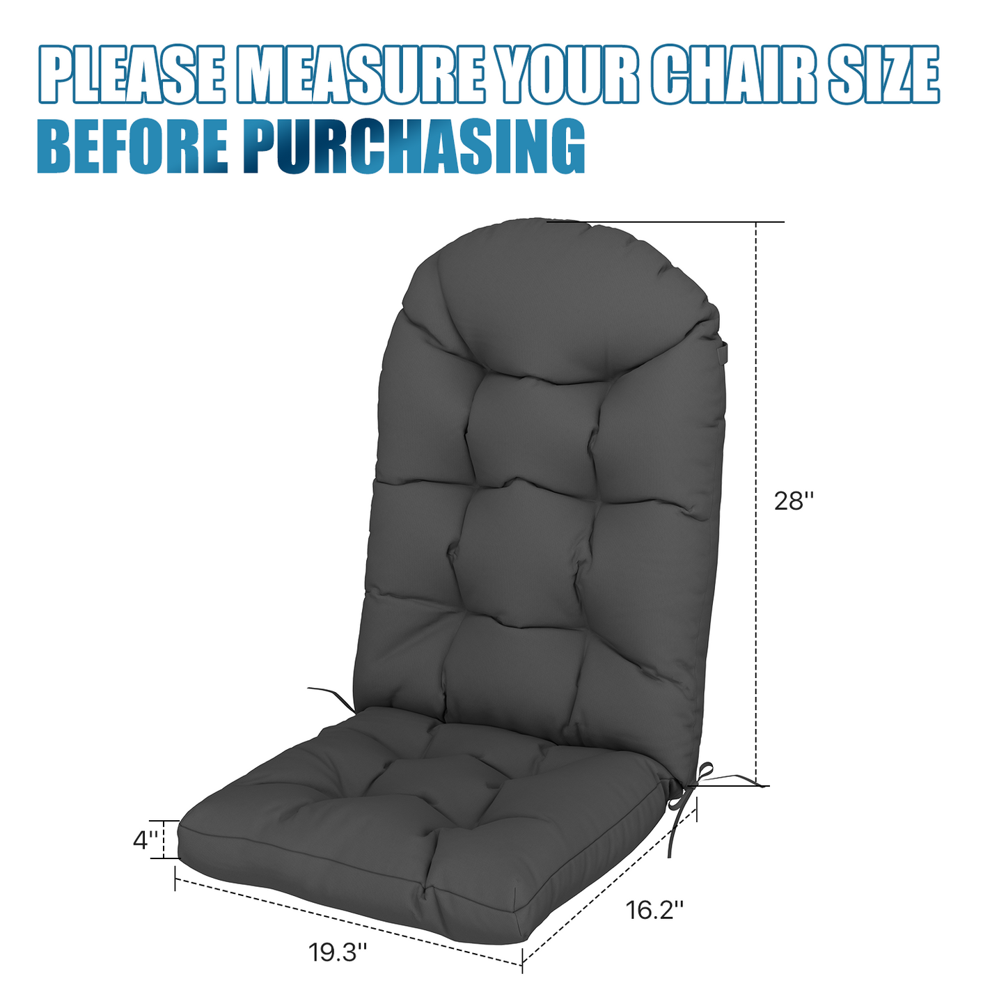 Sunmthink Adirondack Chair Cushion Set of 2, 4 Inch Thickness Waterproof UV-Protected Outdoor Patio Cushions, Dark Gray