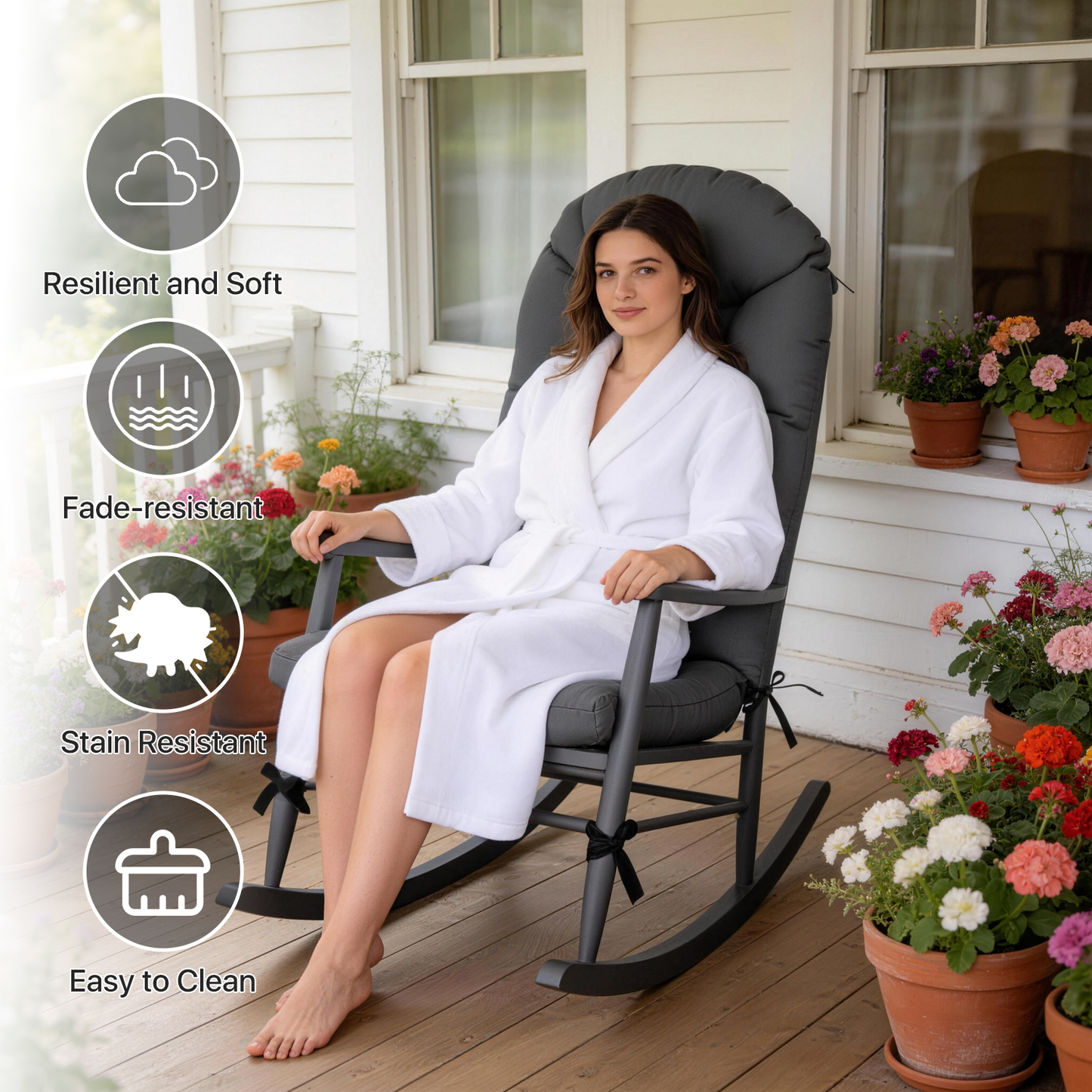 Sunmthink Adirondack Chair Cushion Set of 2, 4 Inch Thickness Waterproof UV-Protected Outdoor Patio Cushions, Dark Gray
