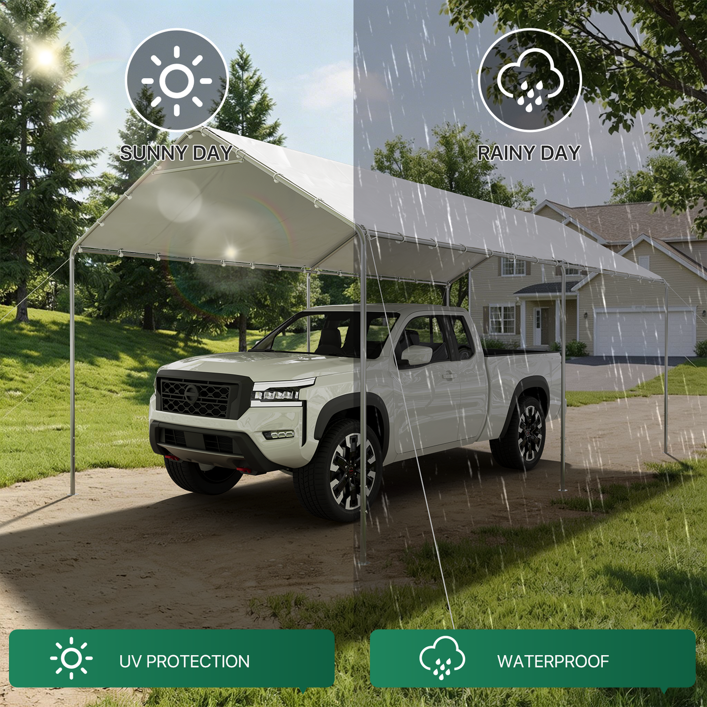 10x20 Ft Heavy Duty Carport, Portable Carport with Waterproof UV Resistant&Galvanized Steel Frame, Outdoor Car Canopy Shelter for Vehicle, Truck, Boat & Party Tent, White