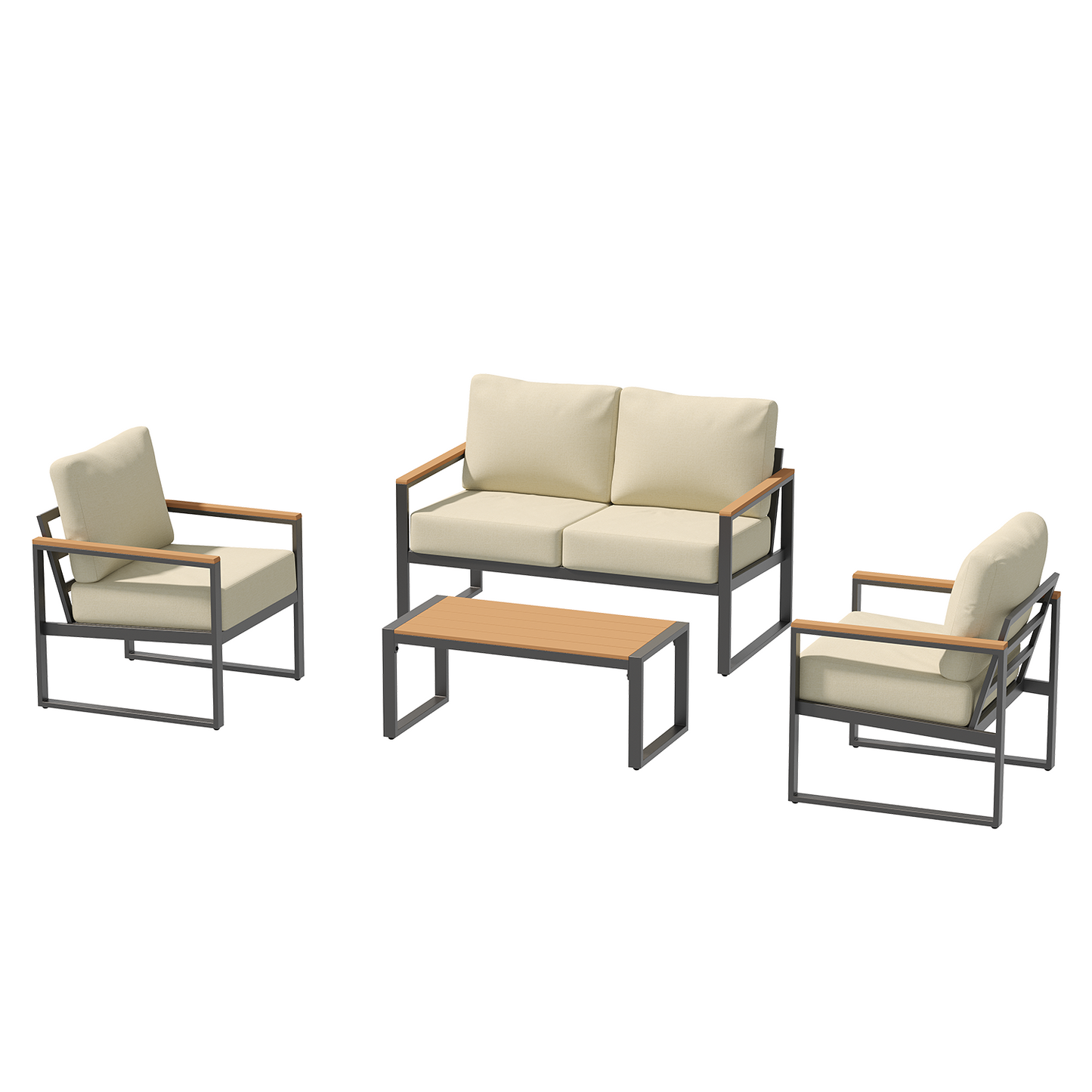 Sunmthink 4-Piece Outdoor Patio Furniture Set, Modern Metal Conversation Set for Porch, Deck, Balcony (Beige)