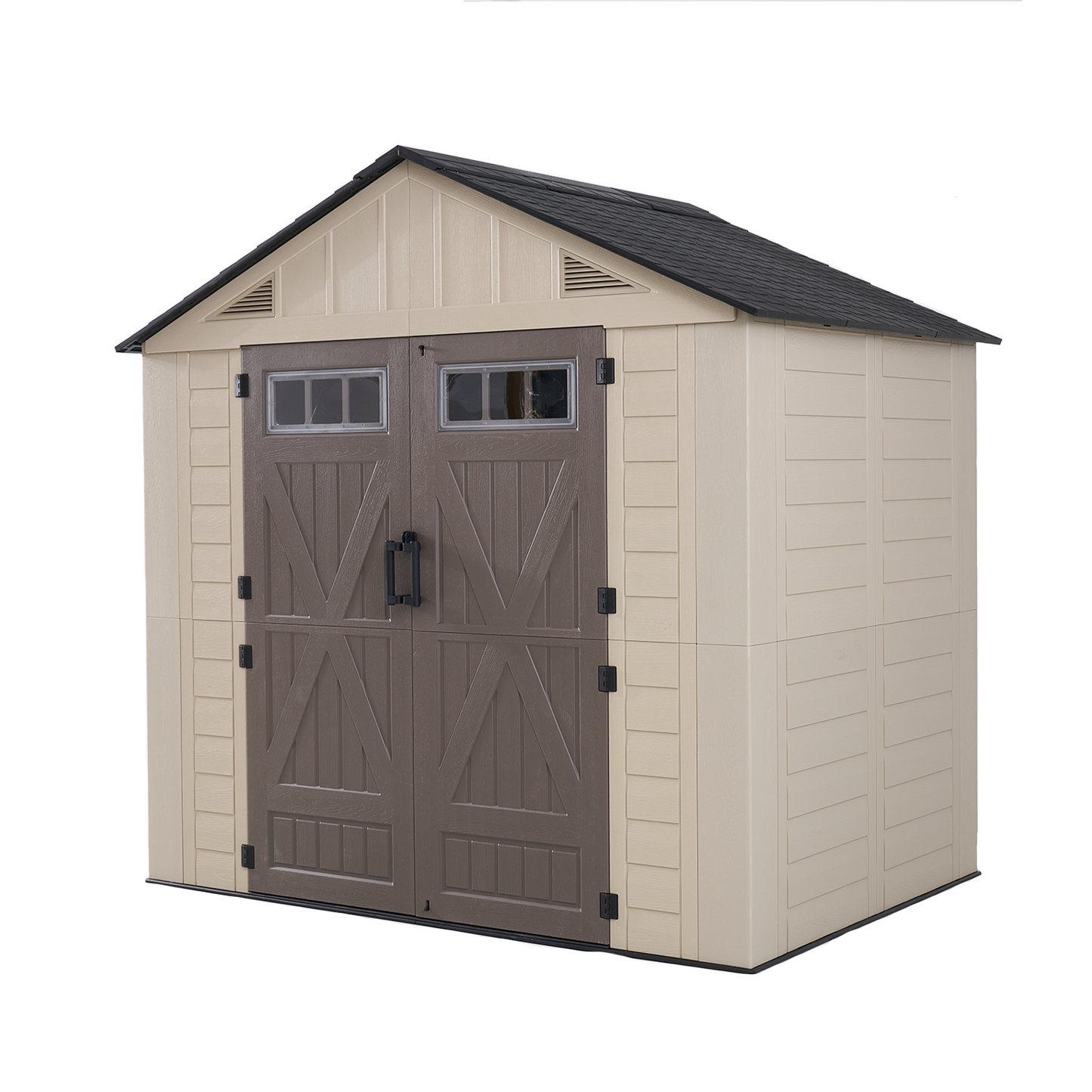 Clouddwell 8x6 FT Outdoor Storage Shed with Floor, HDPE Resin Garden Storage House with Double Doors, Windows & Ventilation, Heavy Duty Backyard Tool Shed for Lawn Equipment and Garden Supplies