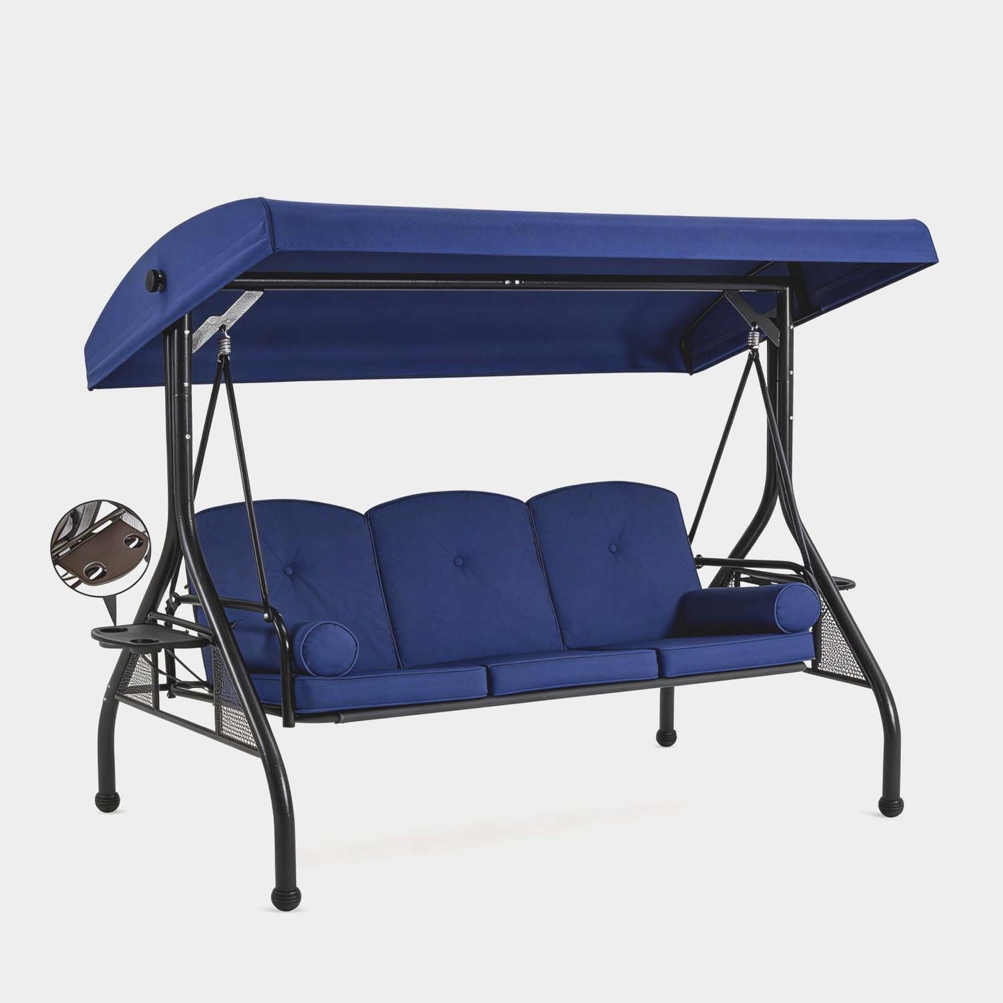 Clouddwell Outdoor Porch Swing with Stand and Canopy, 3-Seat Porch Swing with Stand for Garden, Yard & Balcony, Blue