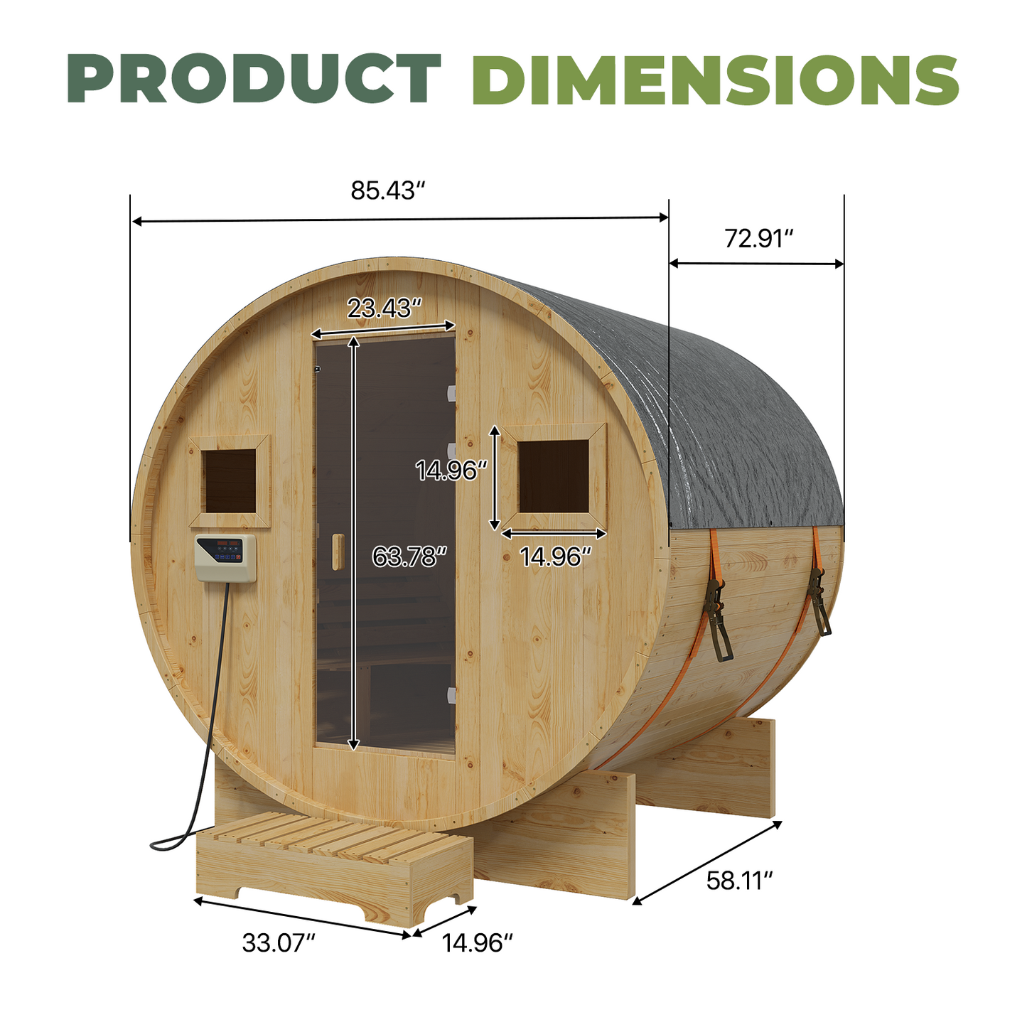 Clouddwell 4-6 Person Wood Sauna, Traditional Barrel Sauna with with 220V with 6KW Electric Heater, Steam and Wet Sauna