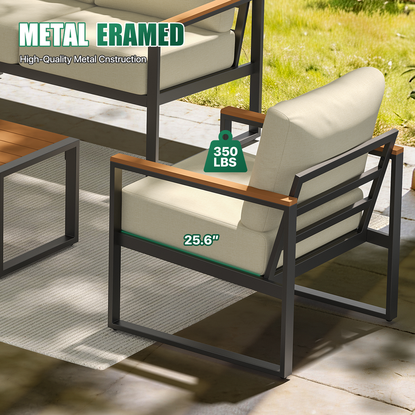 Sunmthink 4-Piece Outdoor Patio Furniture Set, Modern Metal Conversation Set for Porch, Deck, Balcony (Beige)