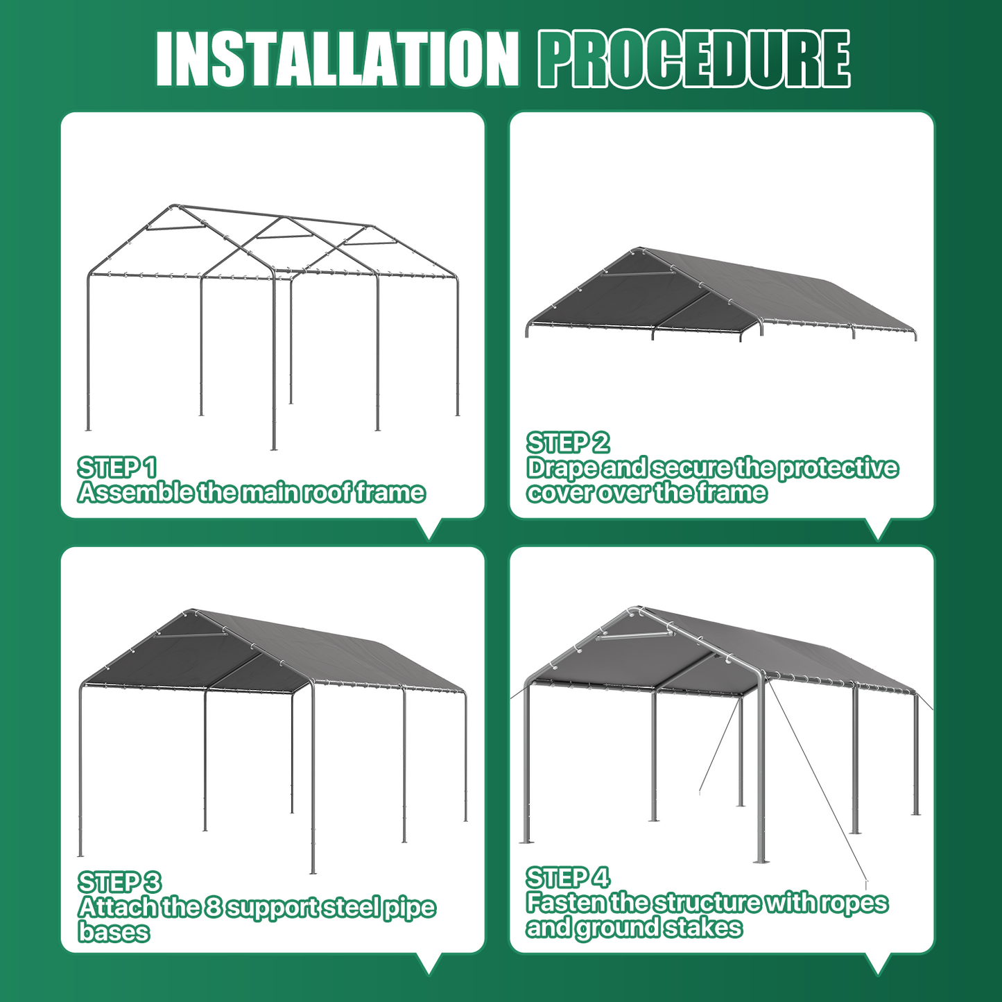 10x20 Ft Heavy Duty Carport, Portable Carport with Waterproof UV Resistant&Galvanized Steel Frame, Outdoor Car Canopy Shelter for Vehicle, Truck, Boat & Party Tent, Gray