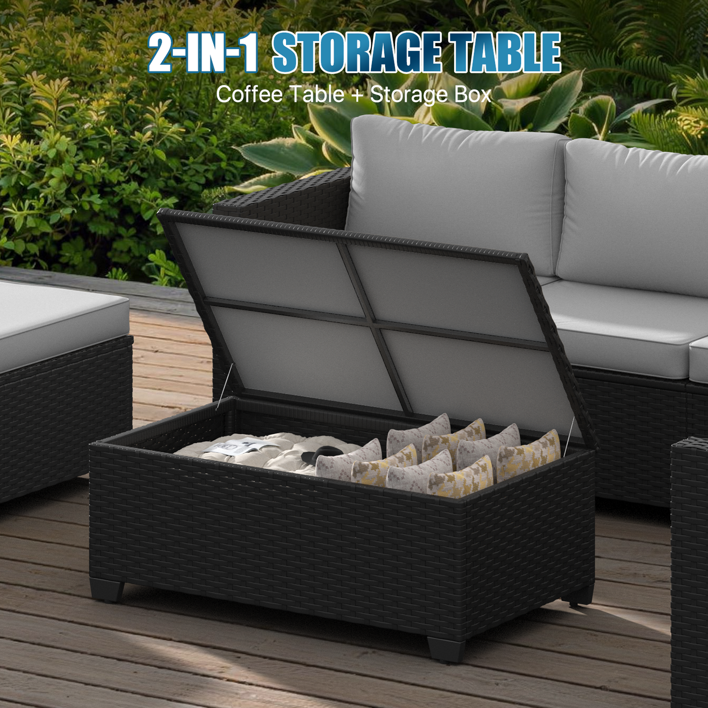 Sunmthink 10 Piece Patio Furniture Set, Rattan Wicker Patio Conversation Set Outdoor Furniture, Light Gray