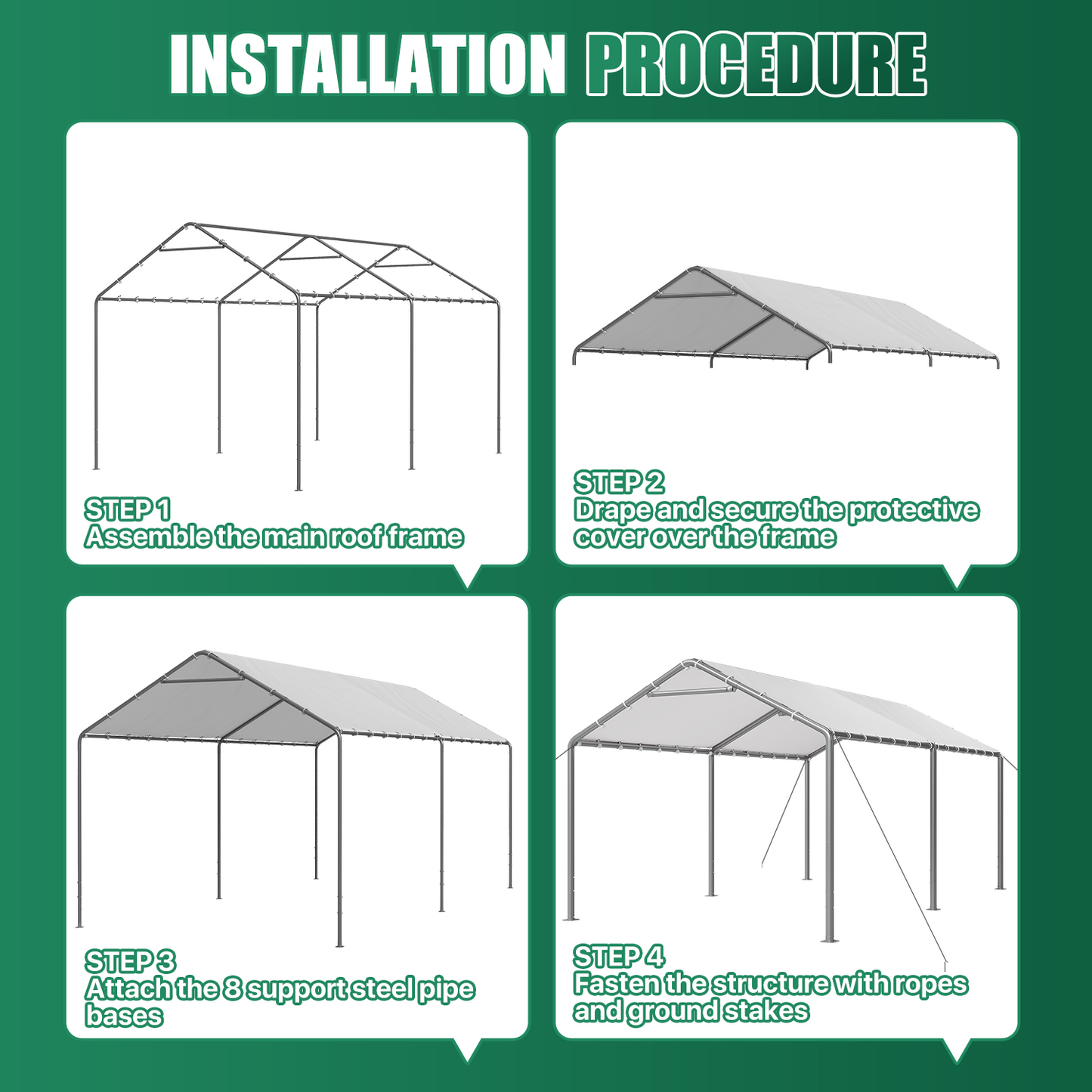 10x20 Ft Heavy Duty Carport, Portable Carport with Waterproof UV Resistant&Galvanized Steel Frame, Outdoor Car Canopy Shelter for Vehicle, Truck, Boat & Party Tent, White