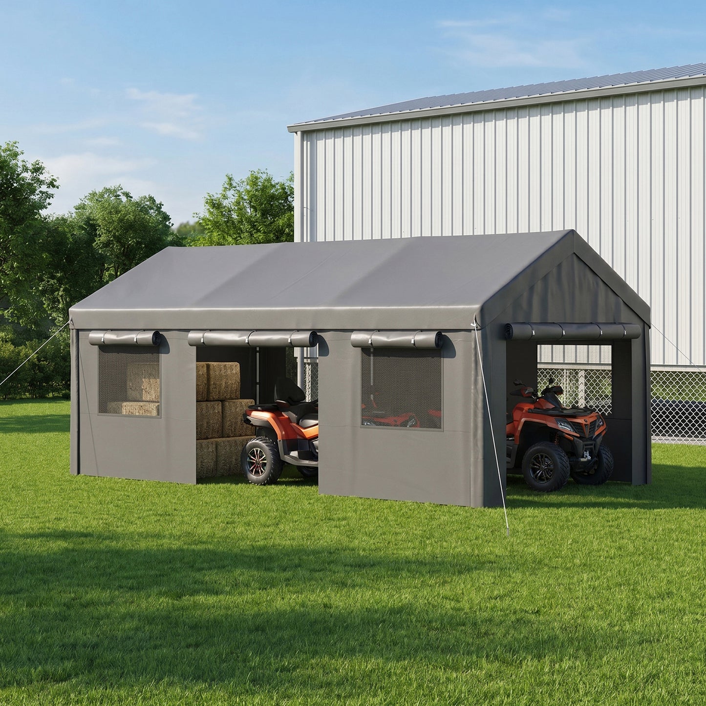 Clouddwell 12x20 Heavy Duty Carport Canopy Portable Garage, Portable Carport with Roll-up Windows&Removable Sidewalls, Car Canopy for Car, Truck, SUV, Boat, Gray