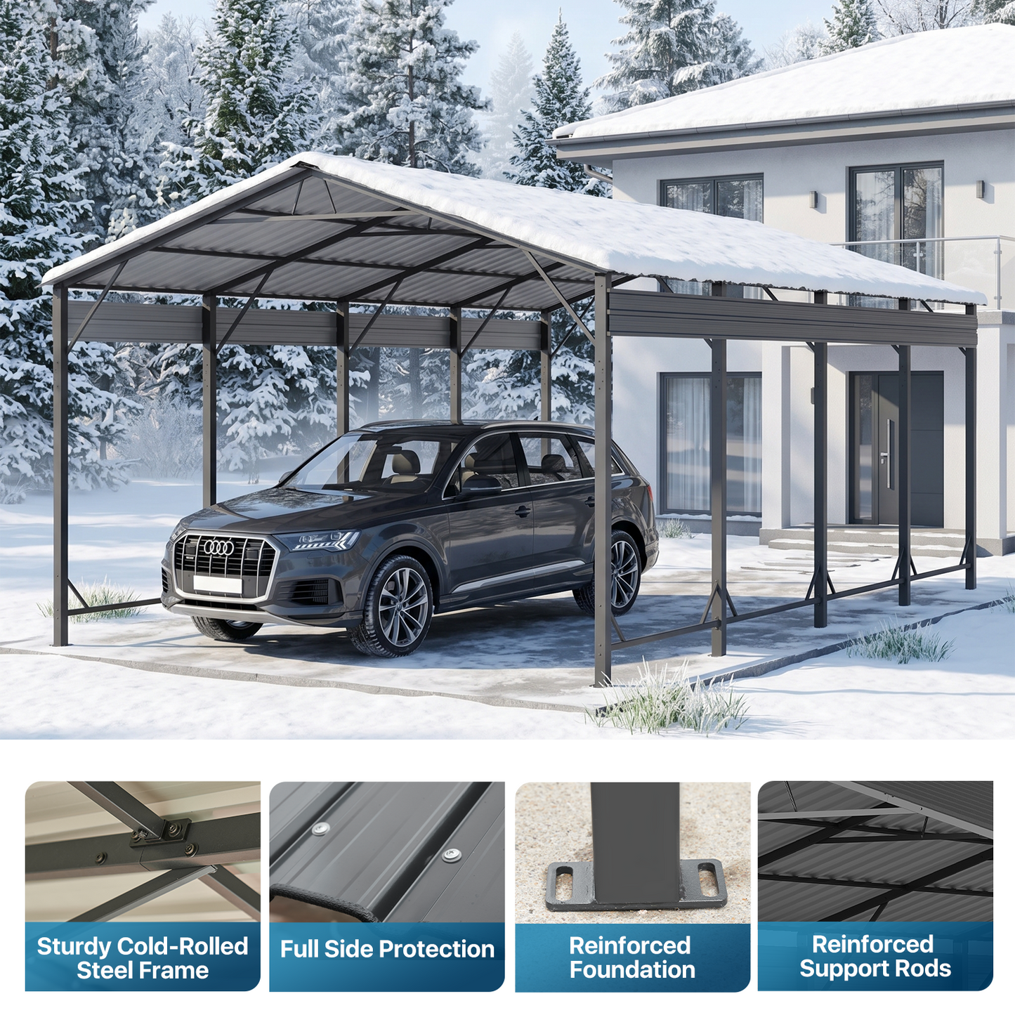 Sunmthink 12x20 FT Metal Carport, Heavy Duty Carport Canopy with Reinforced Frame and Sturdy Base, Outdoor Car Canopy Shelter for Cars, Trucks, Boats and Party Events