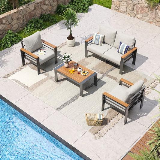 Aoxun Aluminum Outdoor Patio Furniture Set, 4 Seats Outdoor Sectional with Coffee Table (Loveseat and Single Seat 2 Pcs)