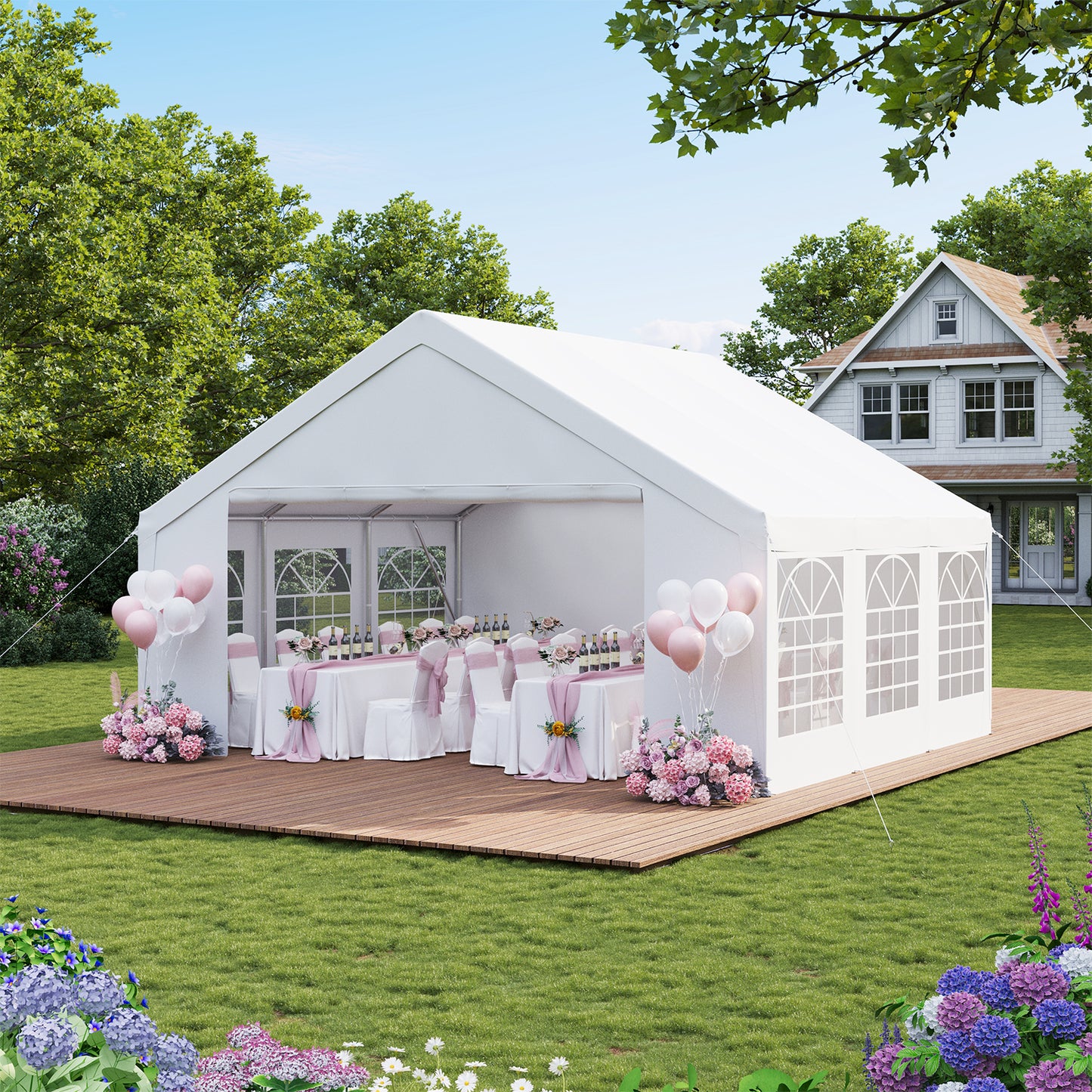 Clouddwell Heavy Duty 13X26FT Party Tent, Large Outdoor Wedding Tent with Removable Sidewalls & Sandbags, Commercial Wedding Large Tent,Carport, BBQ,UV 50+, Waterproof, White