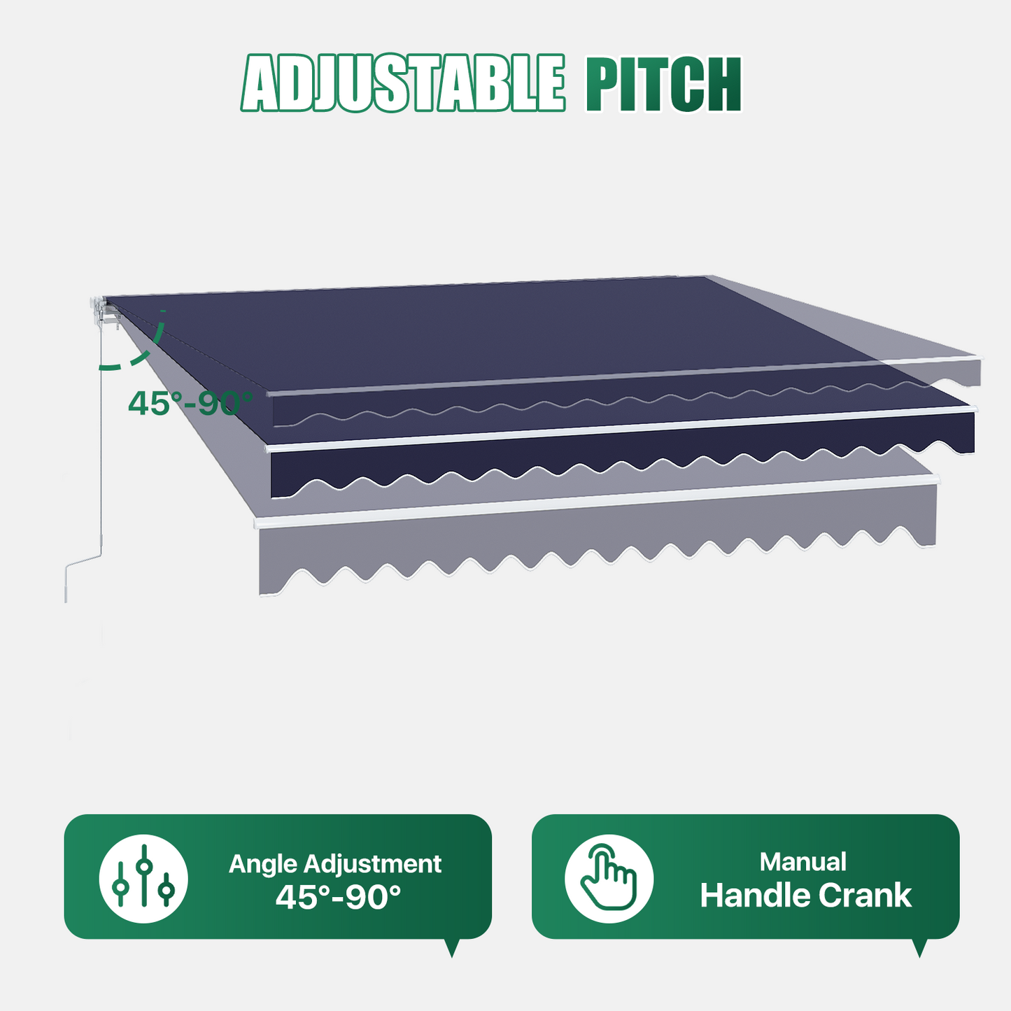 Sunmthink 12x10 FT Manual Retractable Awning, Waterproof Patio Sun Shade Canopy with Crank Handle, PA Coated Polyester for Backyard, Deck & Window, Bule
