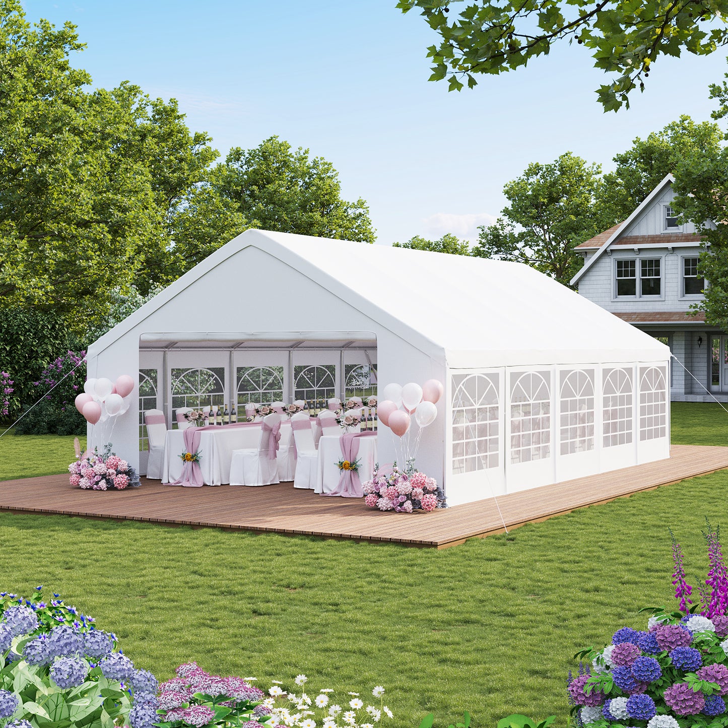 Clouddwell Heavy Duty 13X26FT Party Tent, Large Outdoor Wedding Tent with Removable Sidewalls & Sandbags, Commercial Wedding Large Tent,Carport, BBQ,UV 50+, Waterproof, White