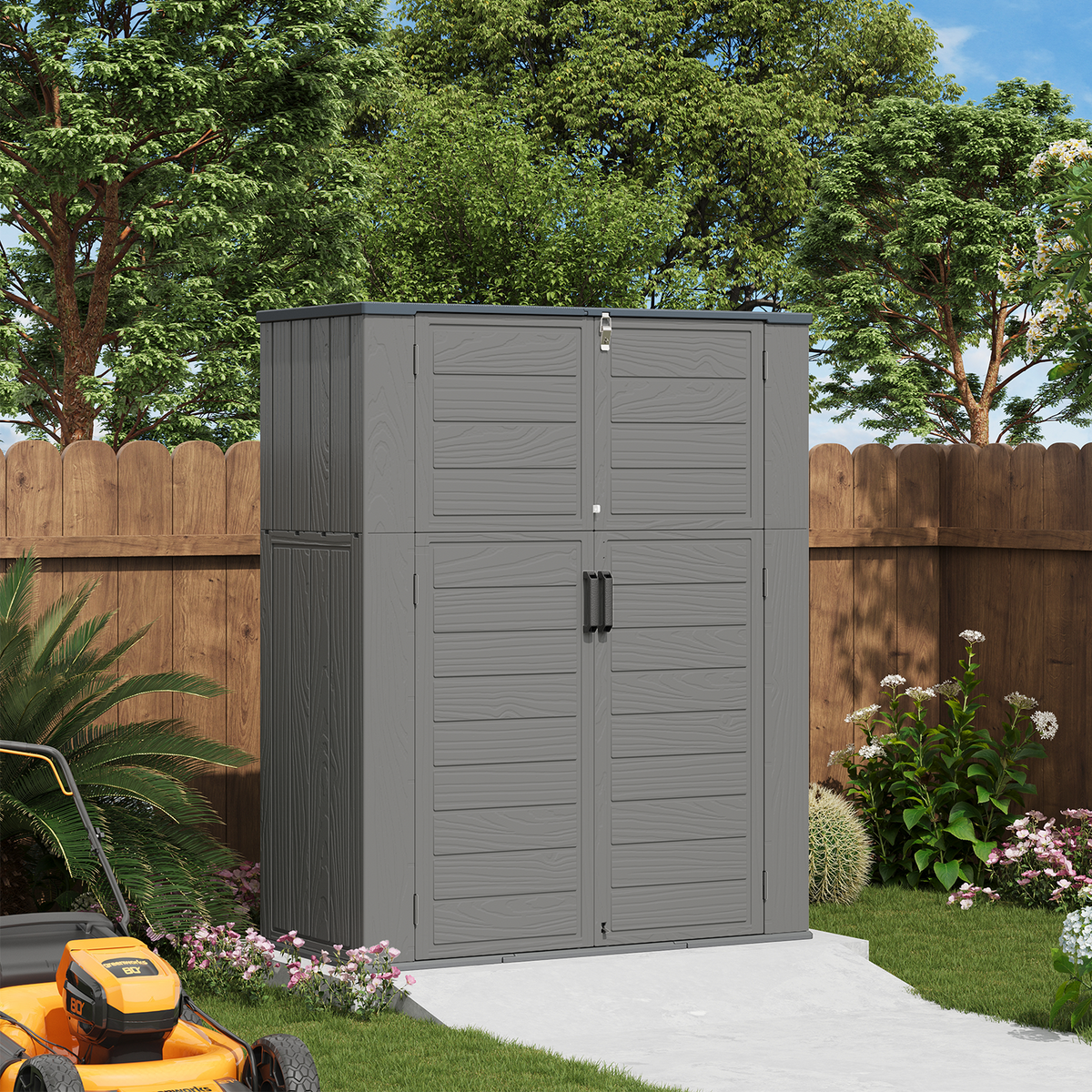 Waterproof Resin Outdoor Storage Shed, 5.8 ft x 4.7 ft x 2.2 ft, Garden Tool Organizer for Backyard & Patio, Gray, Sunmthink