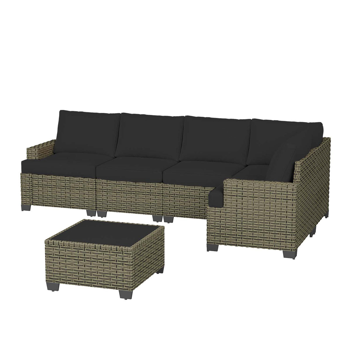 Clouddwell 6 Pieces Outdoor Patio Furniture Set, Rattan Wicker Sectional Chairs Sets with Table, Black
