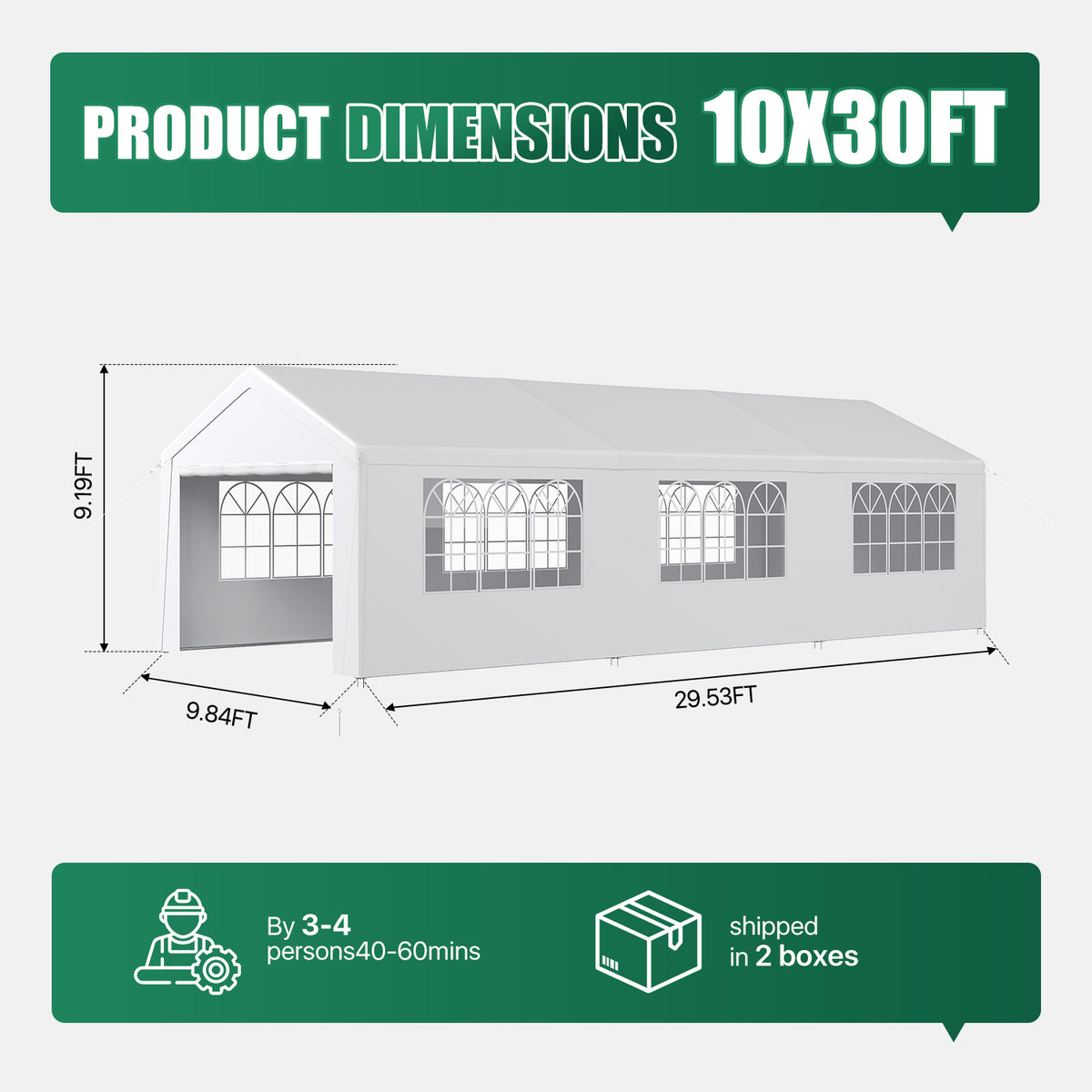 LazySunsets 10X30FT Heavy Duty Party Tent, Large Outdoor Wedding Tent with Removable Sidewalls & Sandbags, Commercial Wedding Large Tent,Carport, BBQ,UV 50+, Waterproof, White