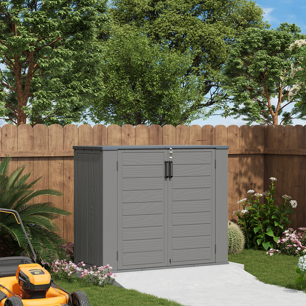 Waterproof Resin Outdoor Storage Shed, 3.9 ft x 4.7 ft x 2.2 ft, Garden Tool Organizer for Backyard & Patio, Gray, Sunmthink