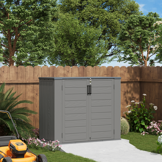 Waterproof Resin Outdoor Storage Shed, 3.9 ft x 4.7 ft x 2.2 ft, Garden Tool Organizer for Backyard & Patio, Gray, Sunmthink