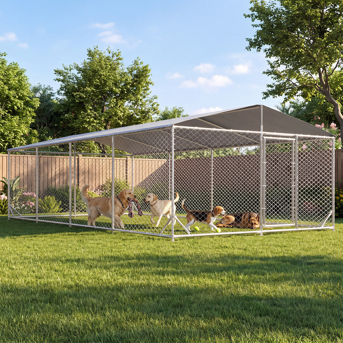 Clouddwell 9.8 ft x 19.7 ft Heavy Duty Outdoor Dog Kennel, Large Metal Chain Link Dog Cage with Waterproof Roof, Walk-in Pet Dog Run House for Backyard Garden