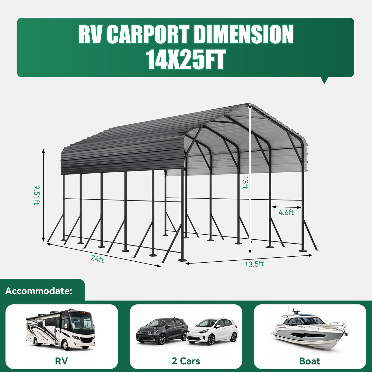 Dateyes 14x25FT RV Metal Carport, Heavy Duty Carport Canopy with Reinforced Frame & Galvanized Roof, Car Tent, Garage Shelterf for Car, , Truck, Boat