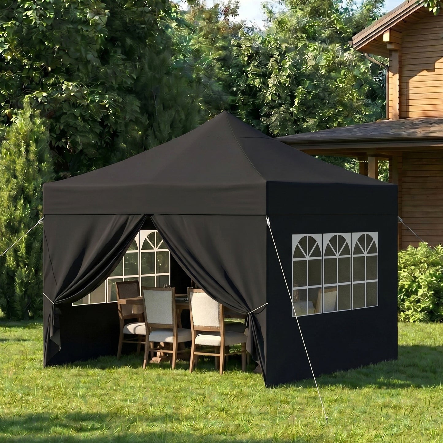 Clouddwell 10'x10' Pop Up Canopy Tent with 4 Removable Sidewalls, Adjustable Height Instant Outdoor Canopy, Portable Sun Shade Shelter with 4 Sandbags, Easy Setup for Parties, Camping, Events, Black