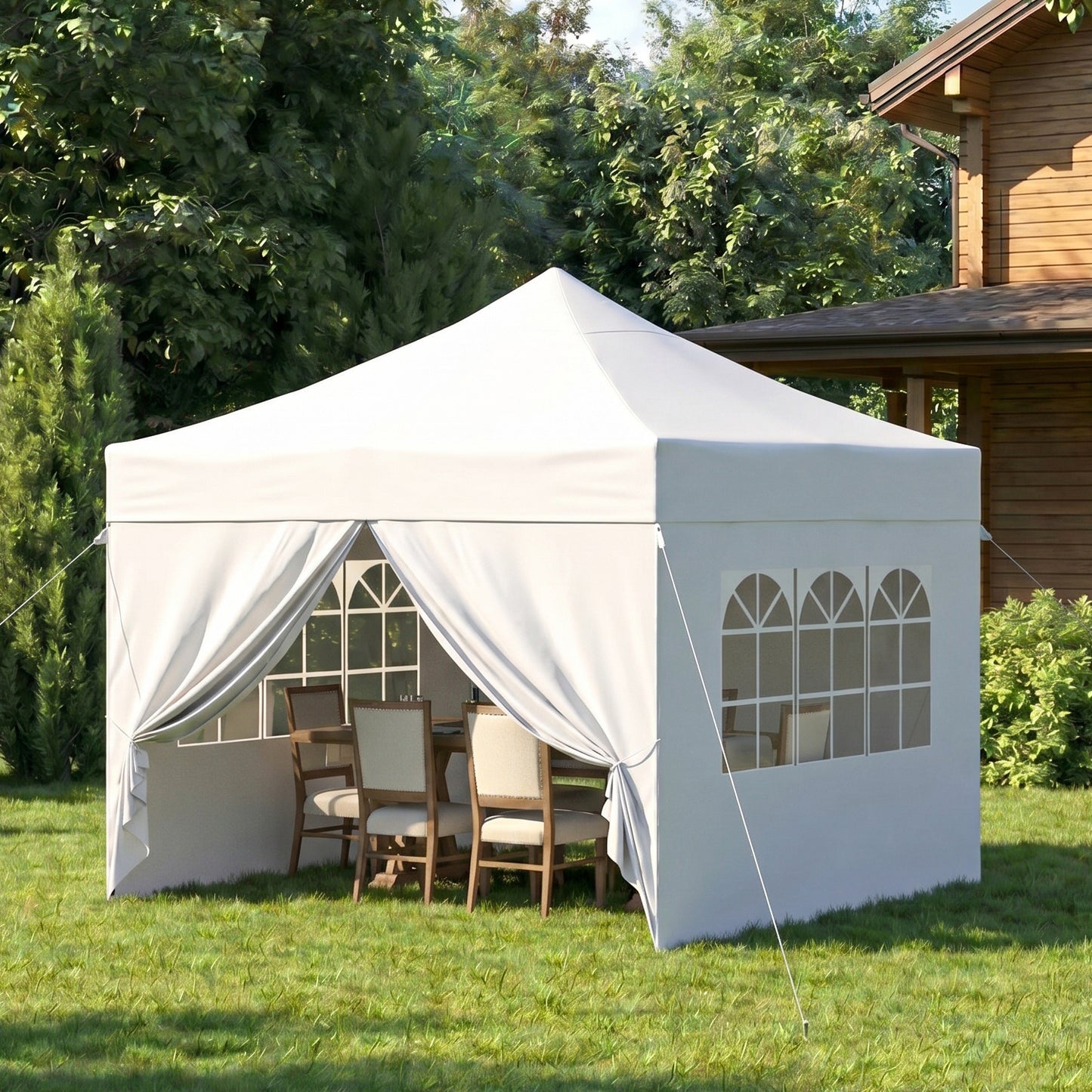 Clouddwell 10'x10' Pop Up Canopy Tent with 4 Removable Sidewalls, Adjustable Height Instant Outdoor Canopy, Portable Sun Shade Shelter with 4 Sandbags, Easy Setup for Parties, Camping, Events, White