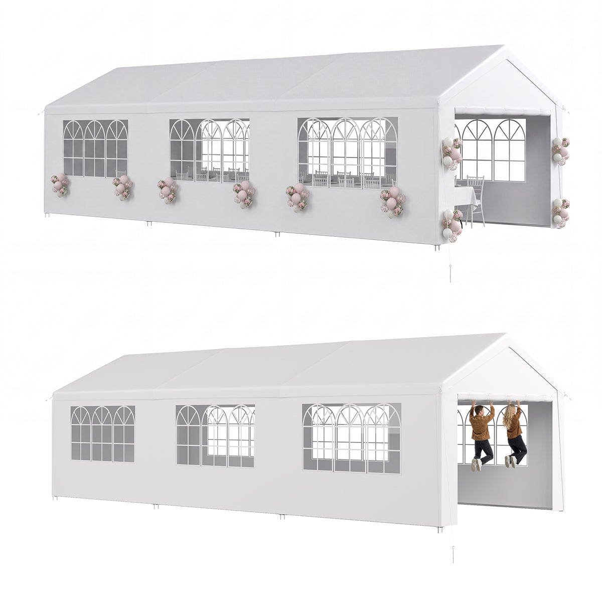 LazySunsets 10X30FT Heavy Duty Party Tent, Large Outdoor Wedding Tent with Removable Sidewalls & Sandbags, Commercial Wedding Large Tent,Carport, BBQ,UV 50+, Waterproof, White