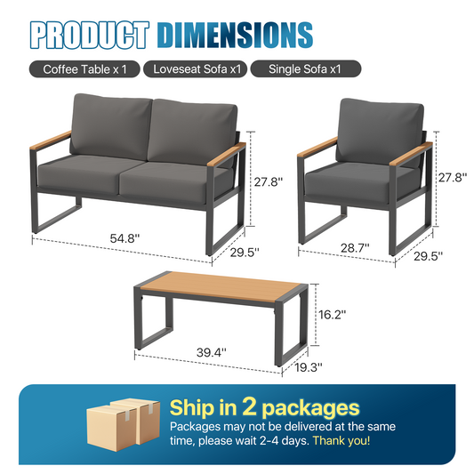 CLOUDDWELL 4-Piece Metal Weatherproof Outdoor Conversation Sets with 4 Thick Cushions, Gray