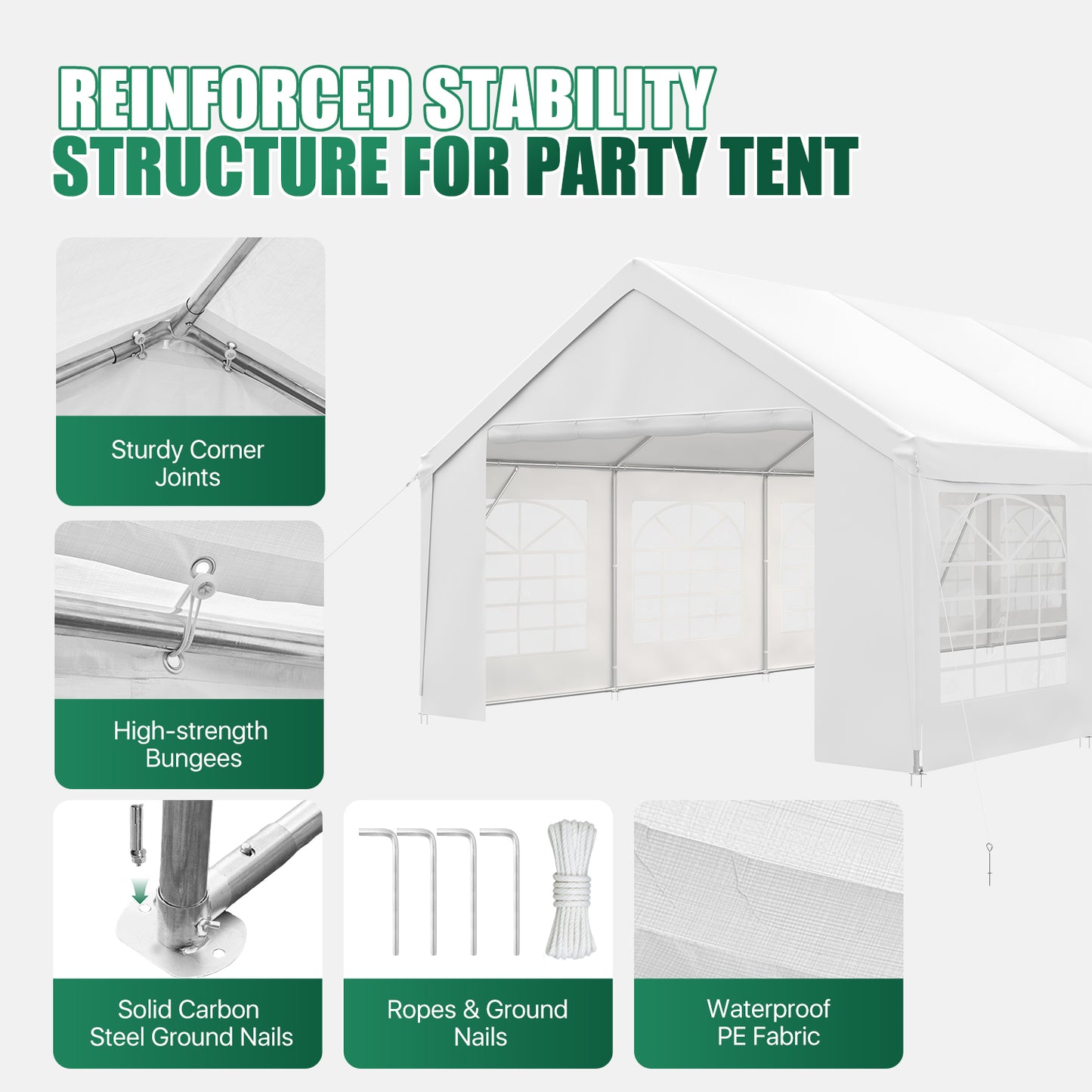 Clouddwell Heavy Duty 13X26FT Party Tent, Large Outdoor Wedding Tent with Removable Sidewalls & Sandbags, Commercial Wedding Large Tent,Carport, BBQ,UV 50+, Waterproof, White