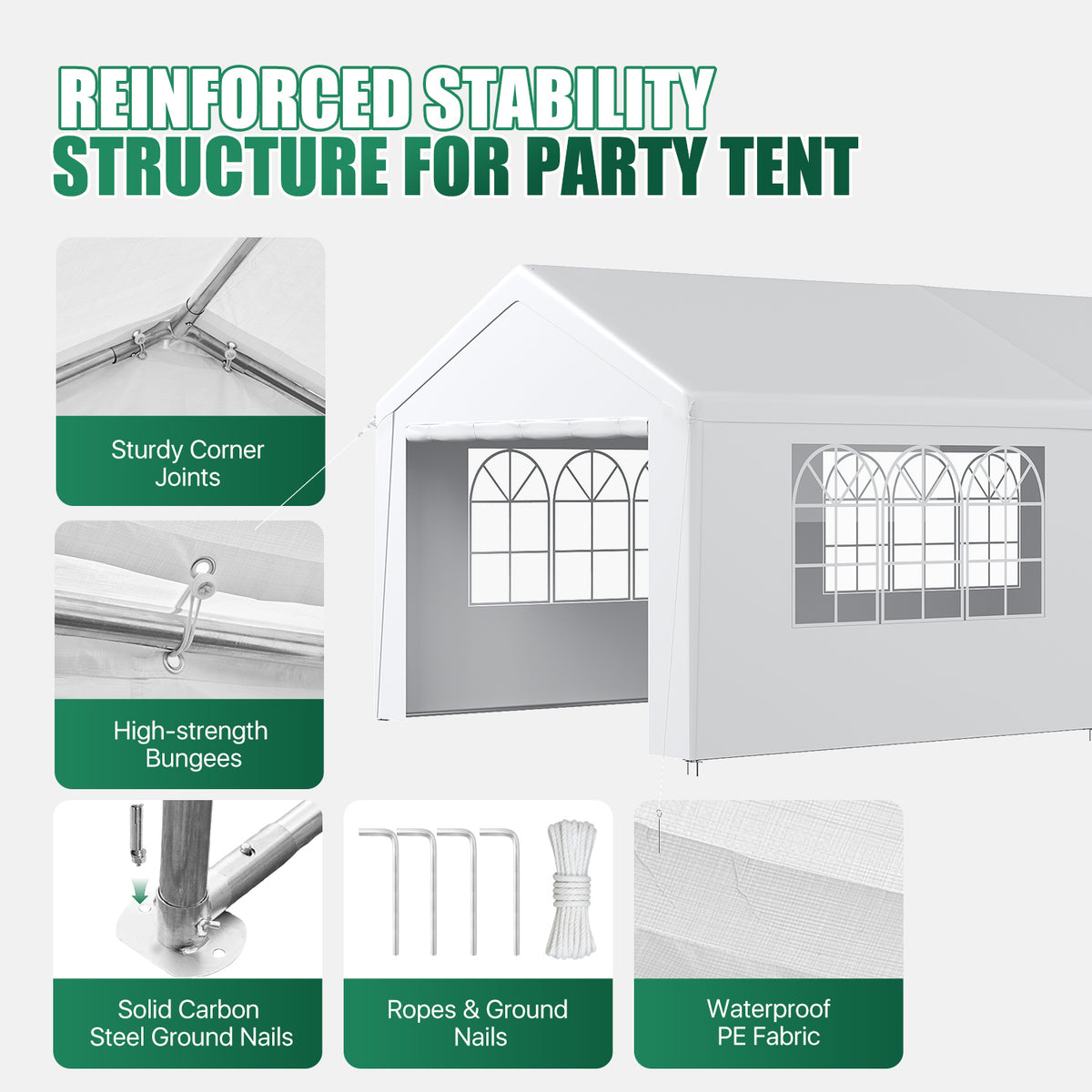 LazySunsets 10X30FT Heavy Duty Party Tent, Large Outdoor Wedding Tent with Removable Sidewalls & Sandbags, Commercial Wedding Large Tent,Carport, BBQ,UV 50+, Waterproof, White