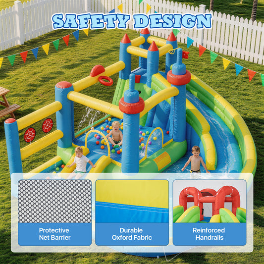 Clouddwell Inflatable Water Slide for Kids with 450W Blower, 5 in 1 Water Park Bounce House for Outdoor Summer Fun, Castle Style, 12x14FT