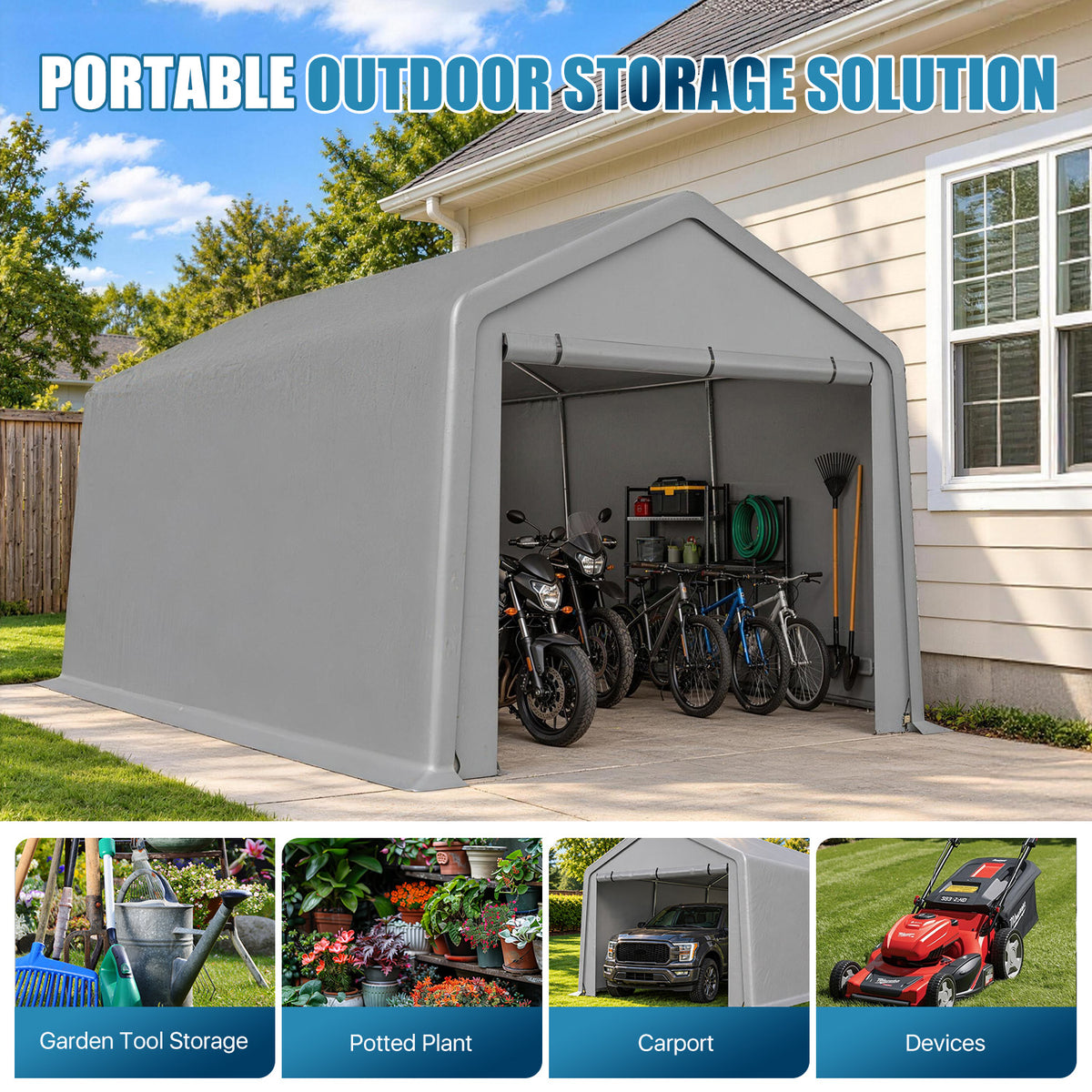 Sunmthink 13x20 FT Outdoor Carport Shed, Portable Storage Sheds with Roll-Up Door, Waterproof Storage Tent with Galvanized Steel Frame & Durable Tarp Cover for Cars, Boats, Trucks and Tools Storage