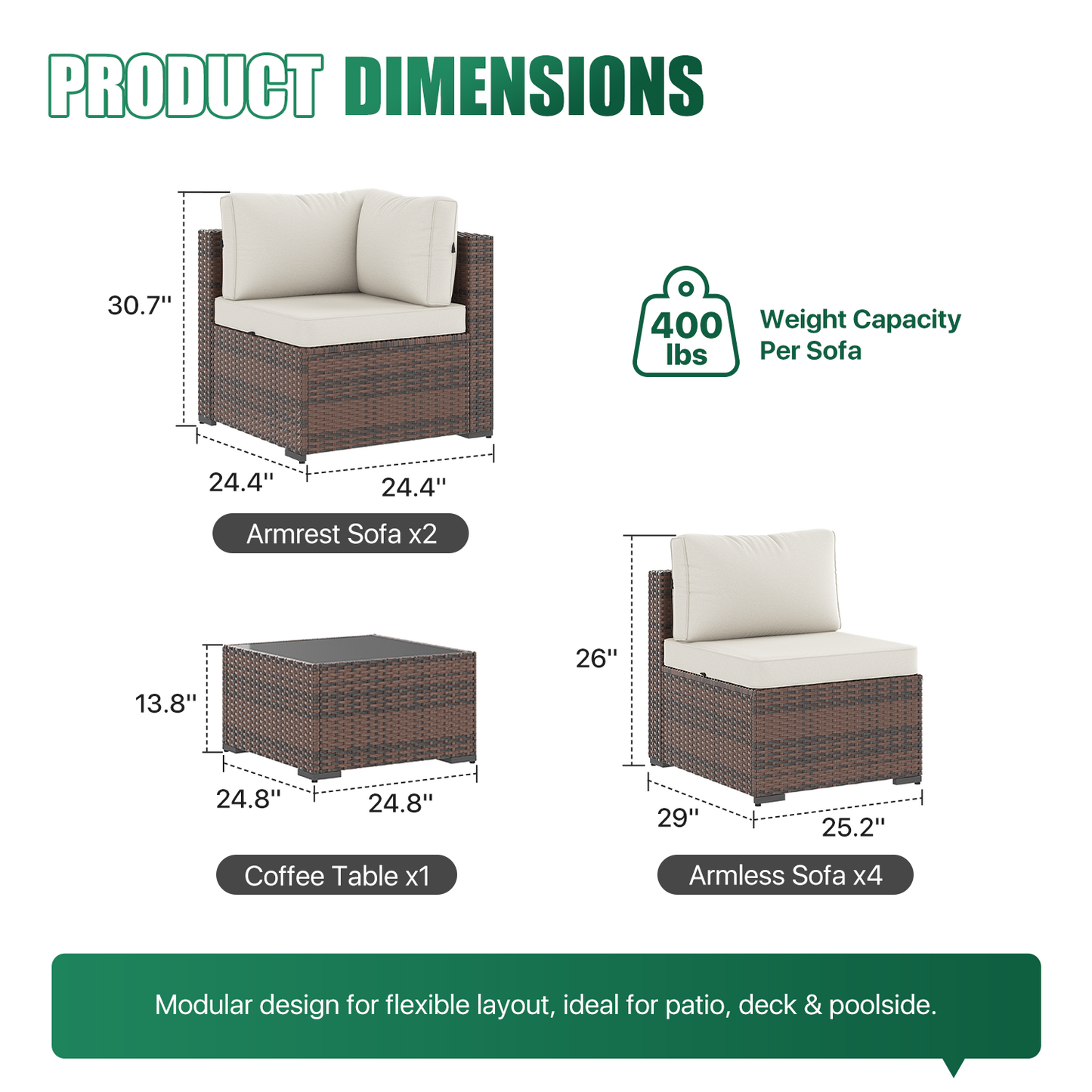 Clouddwell 8 Piece Outdoor Patio Furniture Set, Wicker Rattan Patio Sectional Sofa Sets with Fire Pit Table, Off White