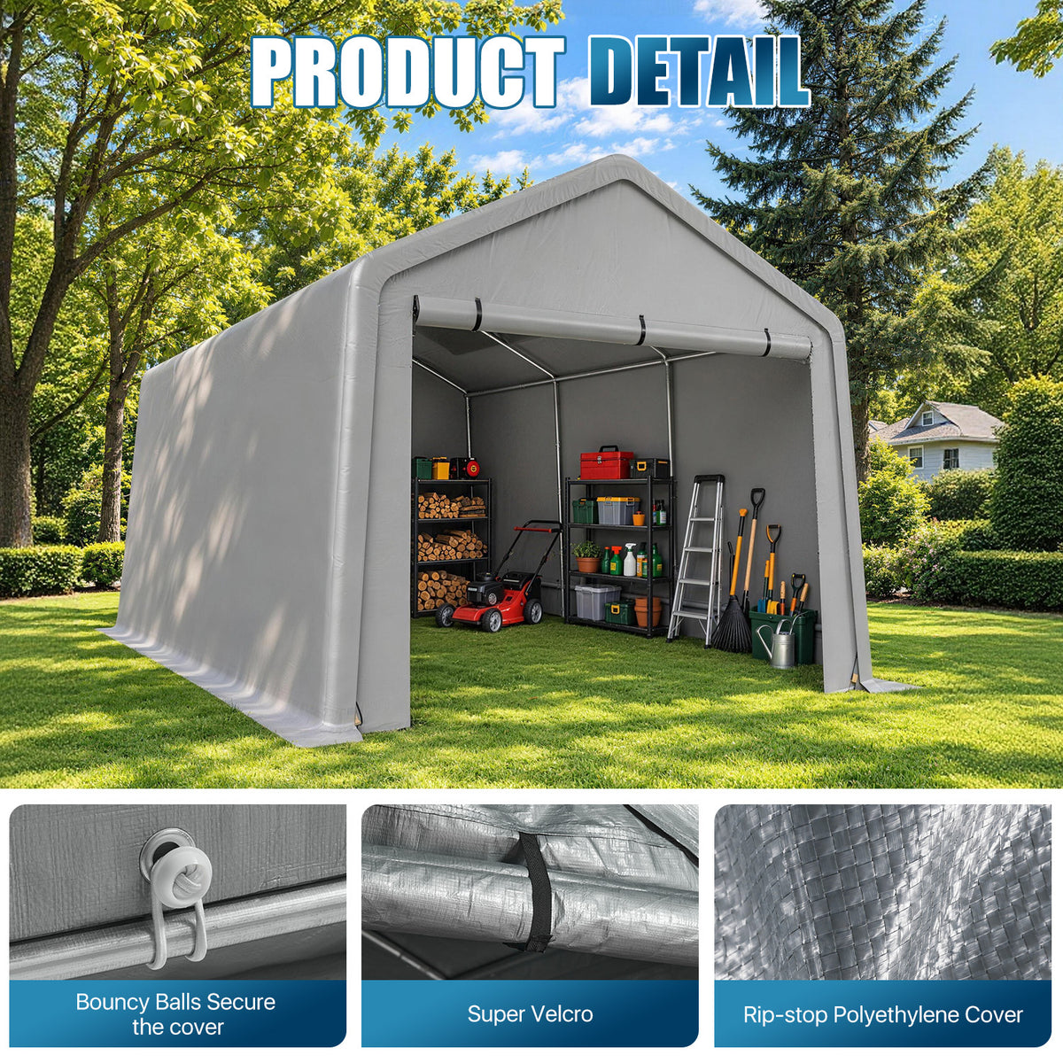 Sunmthink 13x20 FT Outdoor Carport Shed, Portable Storage Sheds with Roll-Up Door, Waterproof Storage Tent with Galvanized Steel Frame & Durable Tarp Cover for Cars, Boats, Trucks and Tools Storage