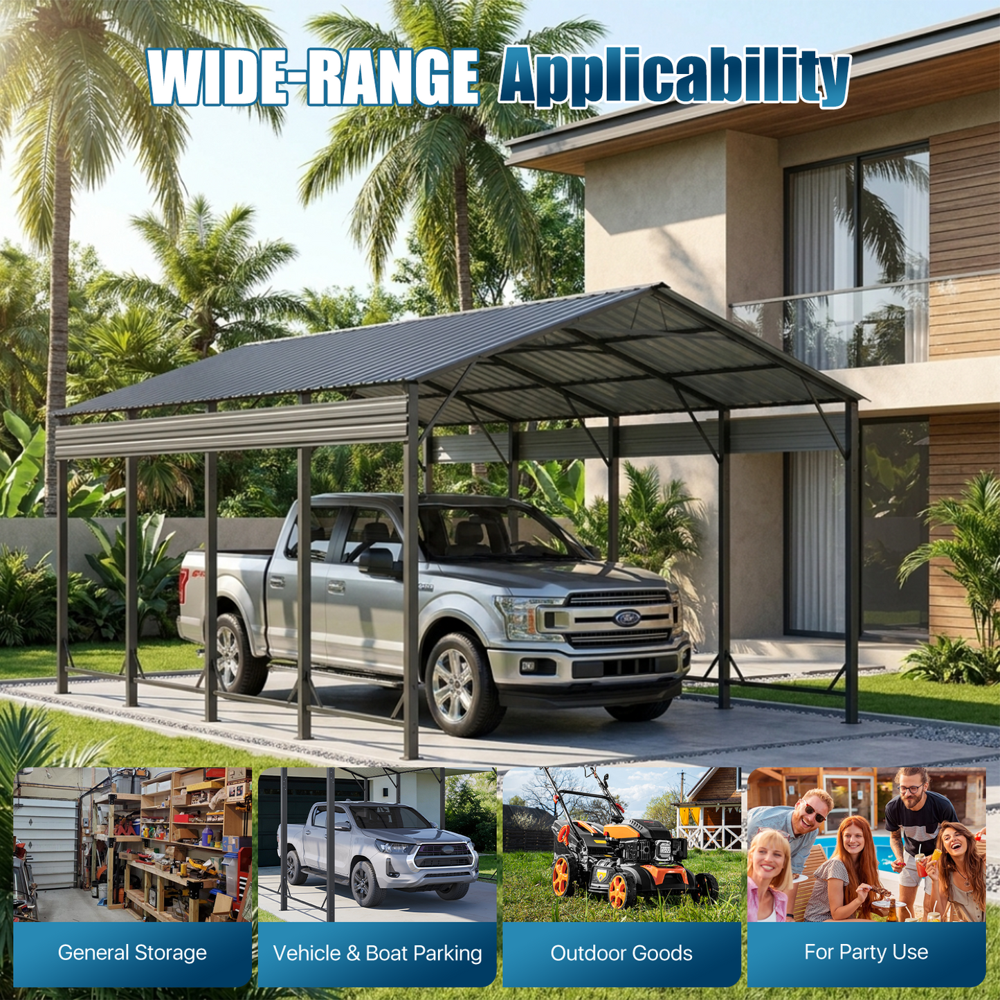 Sunmthink 12x20 FT Metal Carport, Heavy Duty Carport Canopy with Reinforced Frame and Sturdy Base, Outdoor Car Canopy Shelter for Cars, Trucks, Boats and Party Events