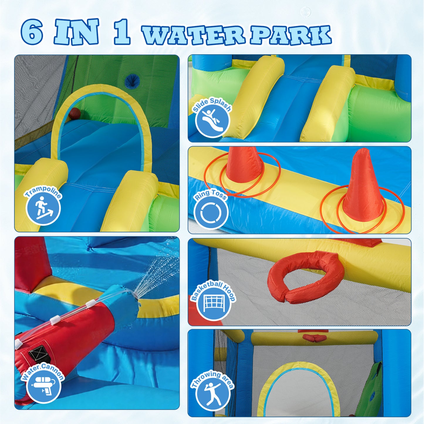 Clouddwell Inflatable Water Slide for Kids with 450W Blower, 5 in 1 Water Park Bounce House for Outdoor Summer Fun, Castle Style, 12x14FT
