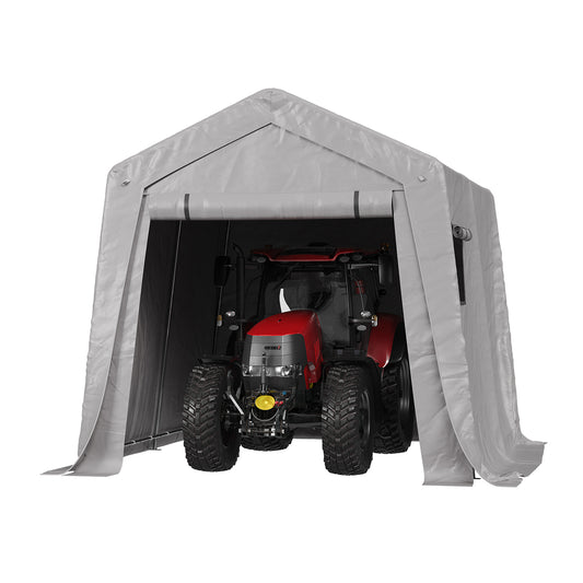 Sunmthink 10x10 FT Outdoor Carport Shed, Portable Storage Sheds with Roll-Up Door & Window, Waterproof Storage Tent with Galvanized Steel Frame for Bike, Motorcycle, Lawn Equipment