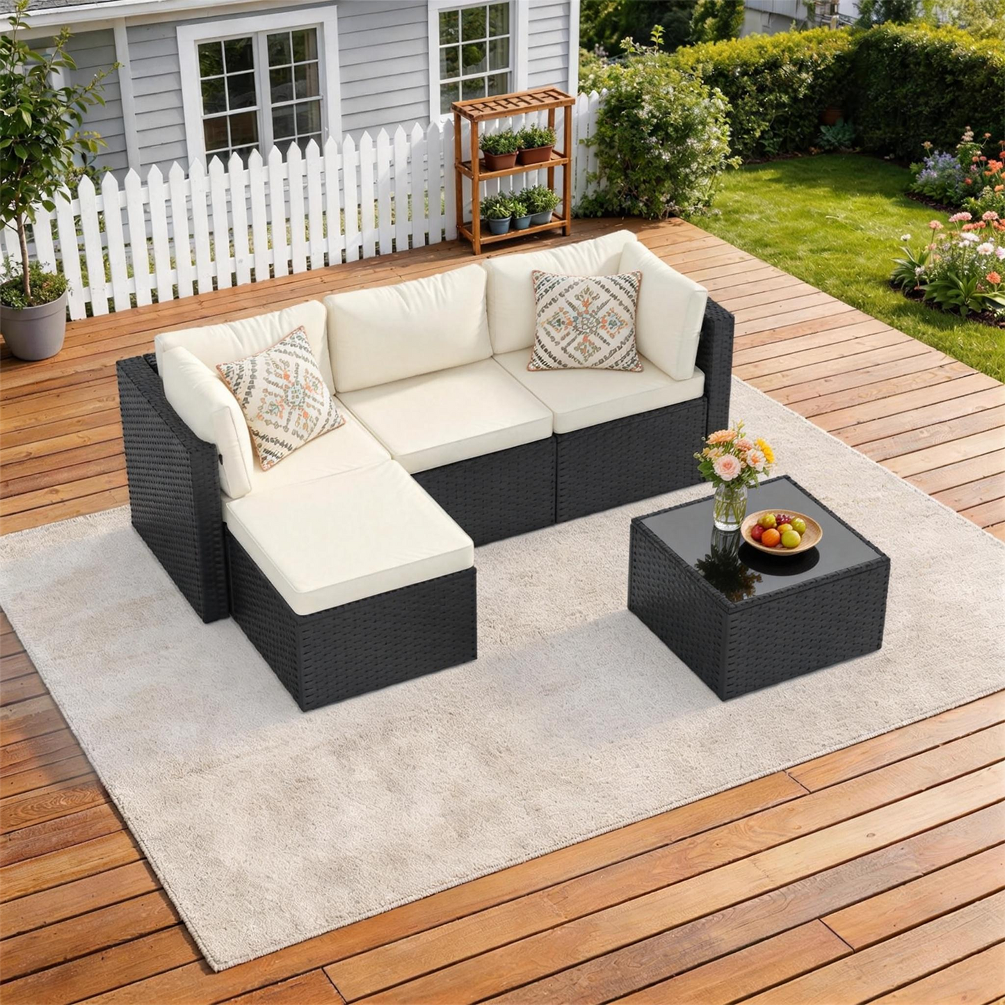 Clouddwell 3 Pieces Patio Furniture Set, All-Weather Wicker Rattan Patio Sectional Sofa Set with Coffee Table and Waterproof Cover(Off-White)