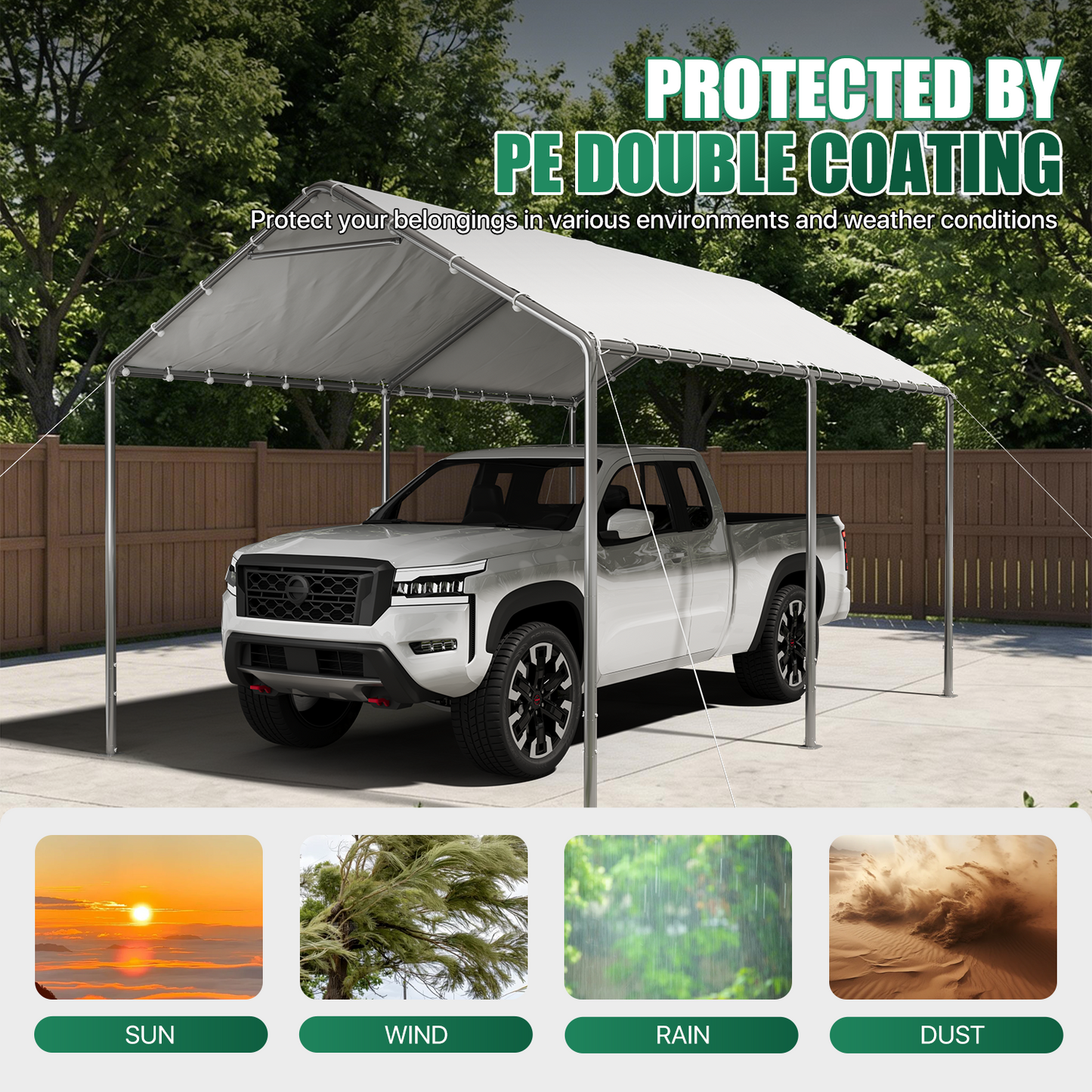10x15 Ft Heavy Duty Carport, Portable Carport with Waterproof UV Resistant&Galvanized Steel Frame, Outdoor Car Canopy Shelter for Vehicle, Truck, Boat & Party Tent, White