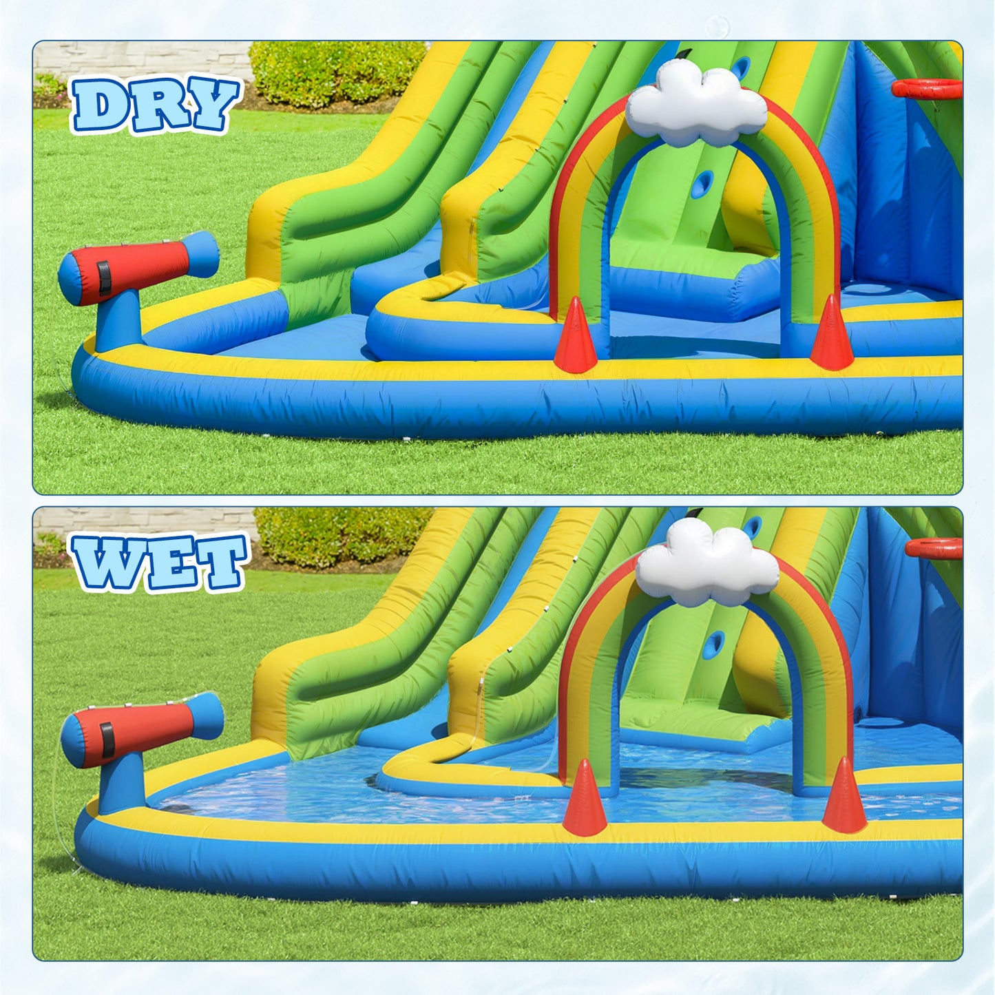 Clouddwell Inflatable Water Slide for Kids with 450W Blower, 6 in 1 Water Park Bounce House for Outdoor Summer Fun, Double Slide, 13x15FT